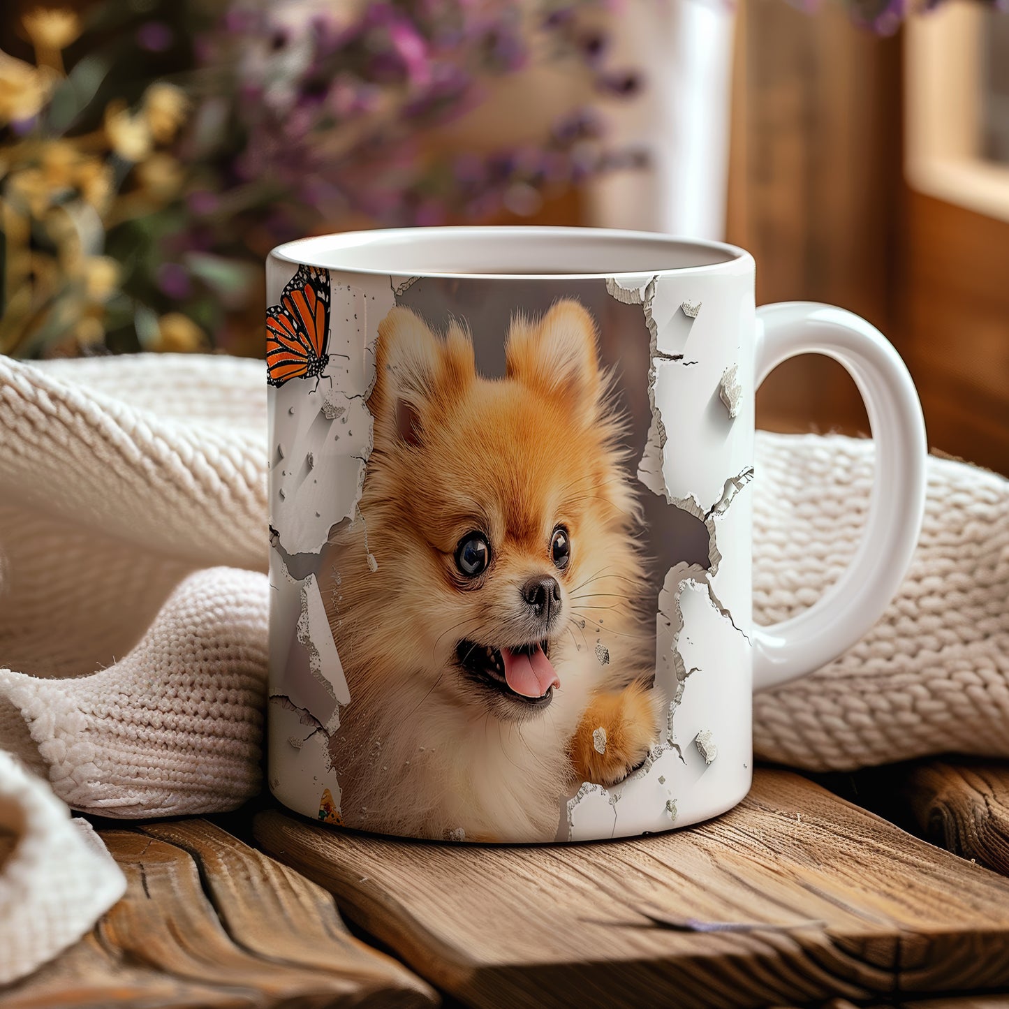 Hrnek s roztomilým pomeranianem – 3D efektem