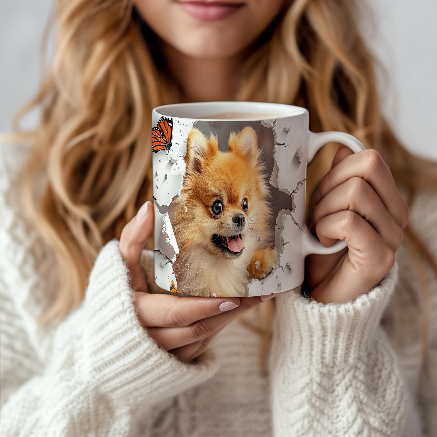 Hrnek s roztomilým pomeranianem – 3D efektem