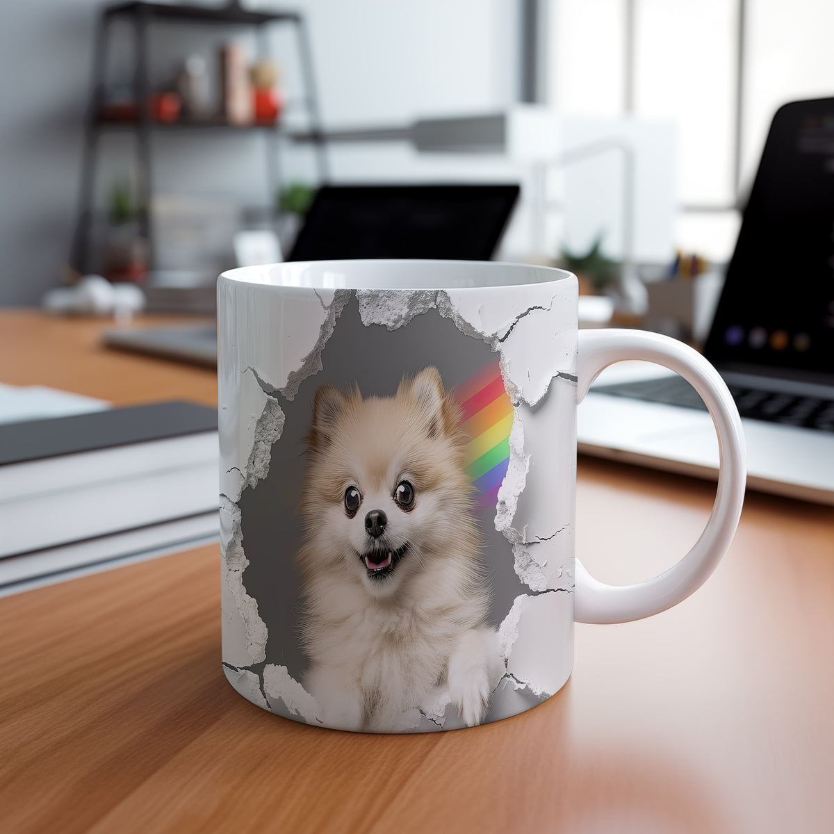 Hrnek s roztomilým pejskem 3D efektem – modrými detaily