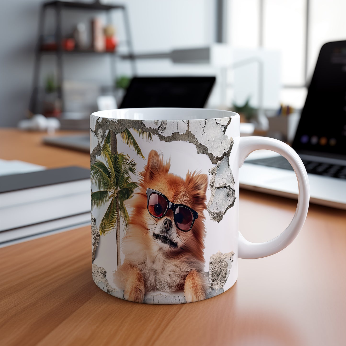 Hrnek s pomeranianovým pejskem v brýlích