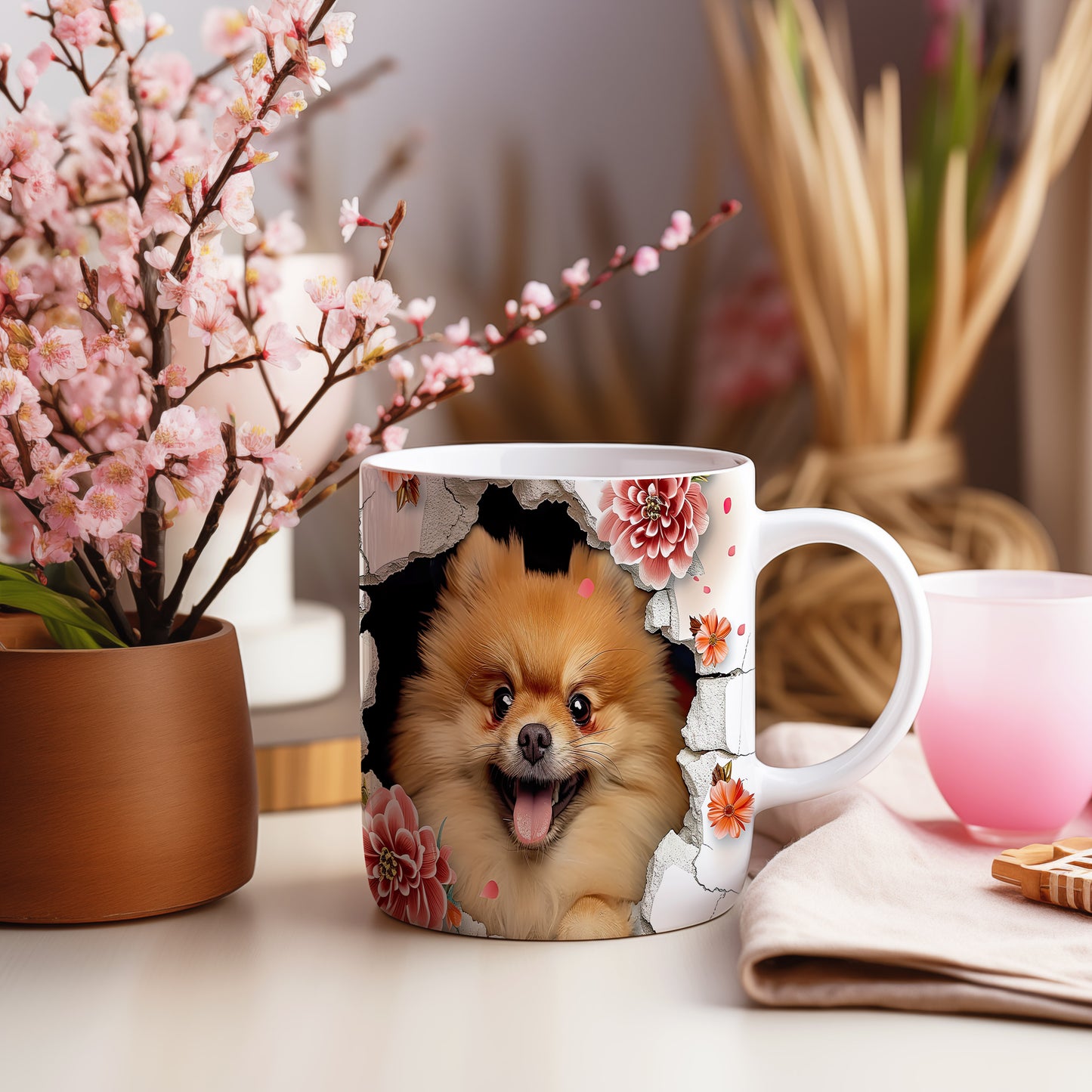 Hrnek s roztomilým pomeranianem – malířským vzhledem
