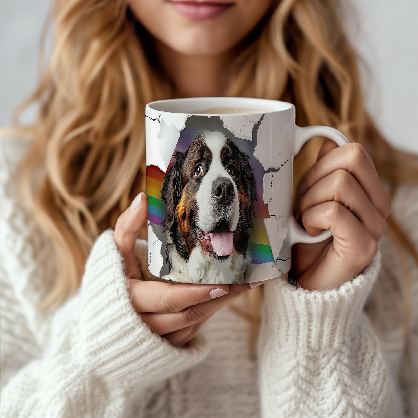 Hrnek se šťastným bernardýnem ovčákem a 3D efektem