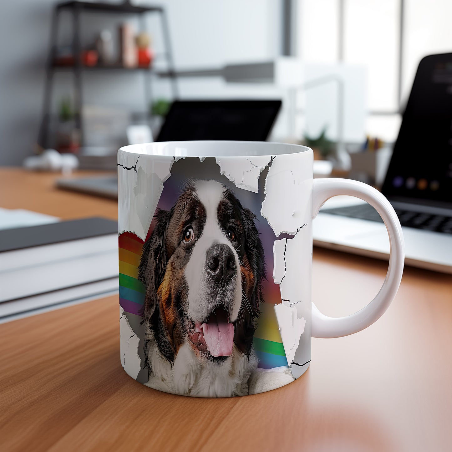 Hrnek se šťastným bernardýnem ovčákem a 3D efektem