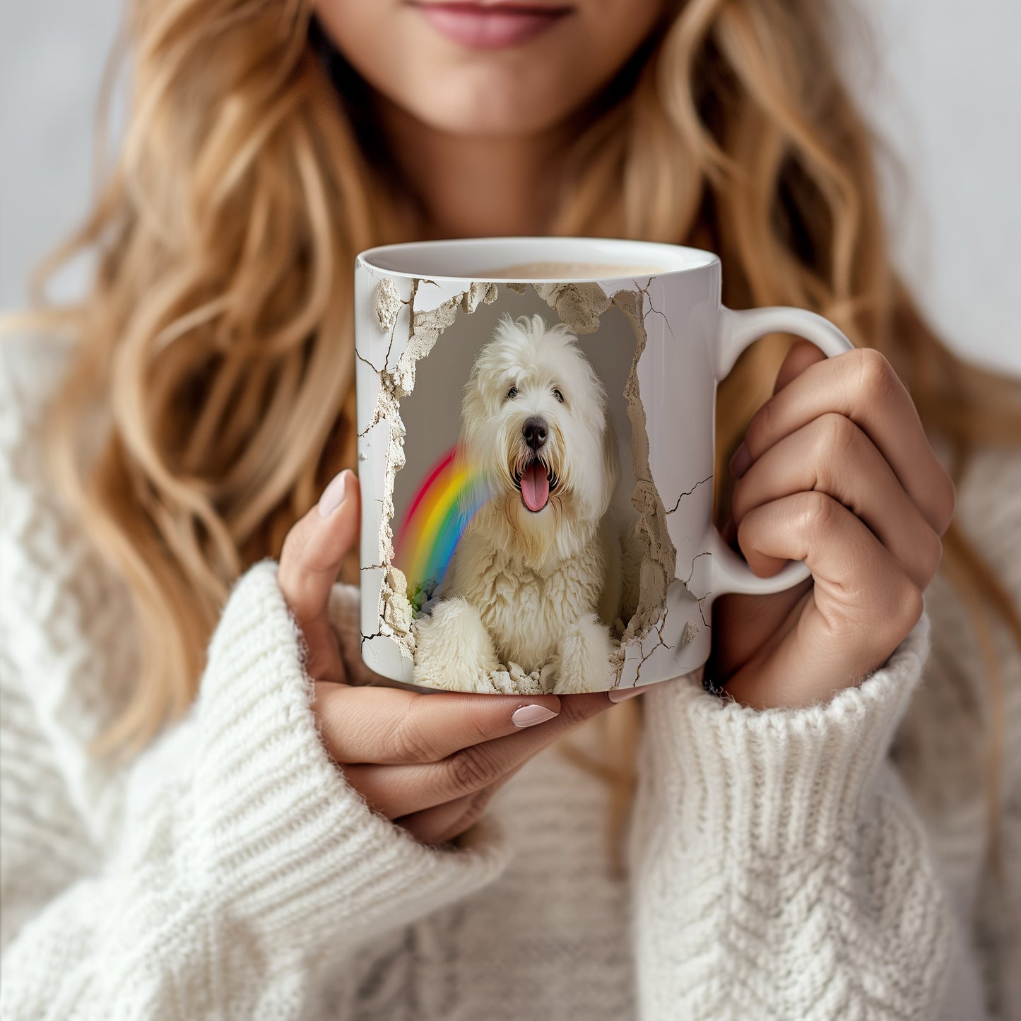 Hrnek s veselým coton de tulear a duhou