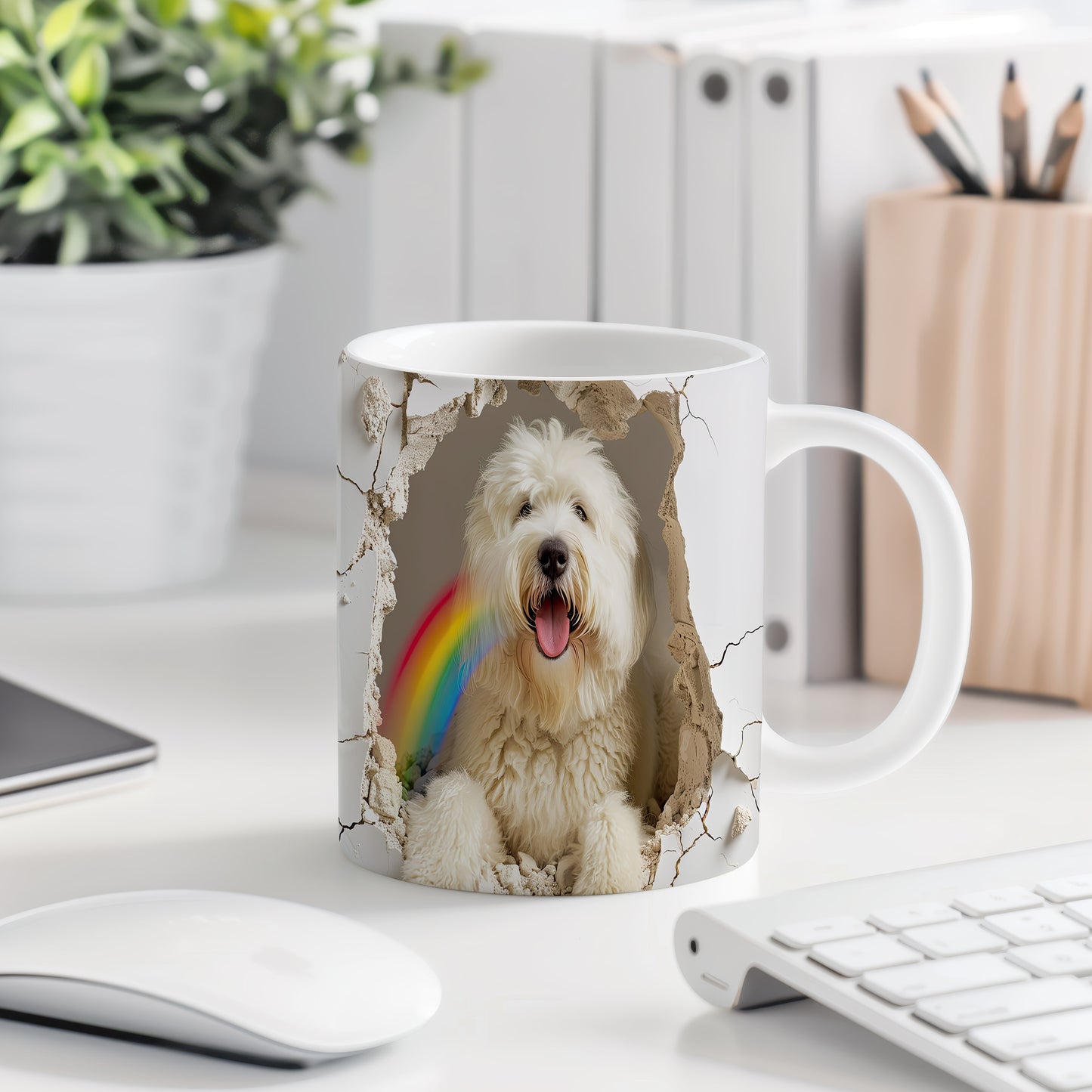 Hrnek s veselým coton de tulear a duhou