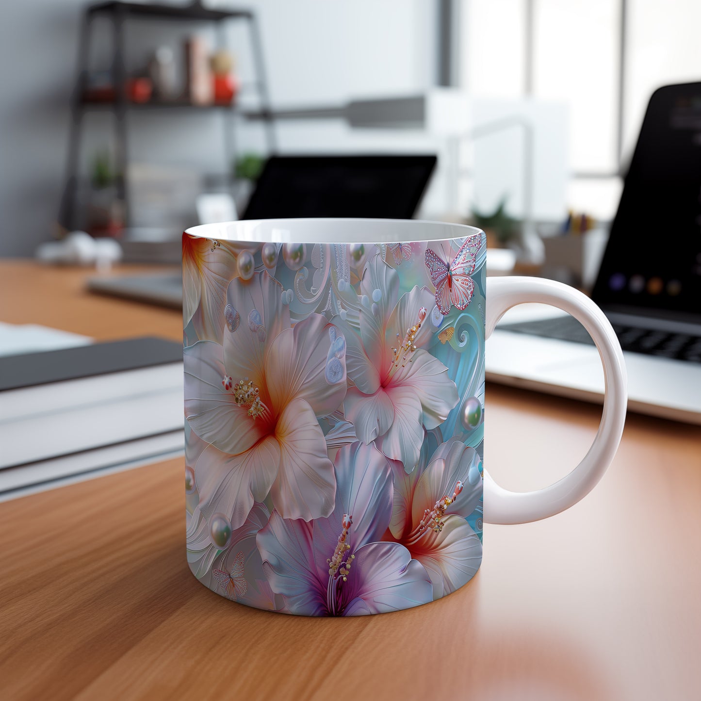 Hrnek s barevnými květinami – kontrastním vzhledem