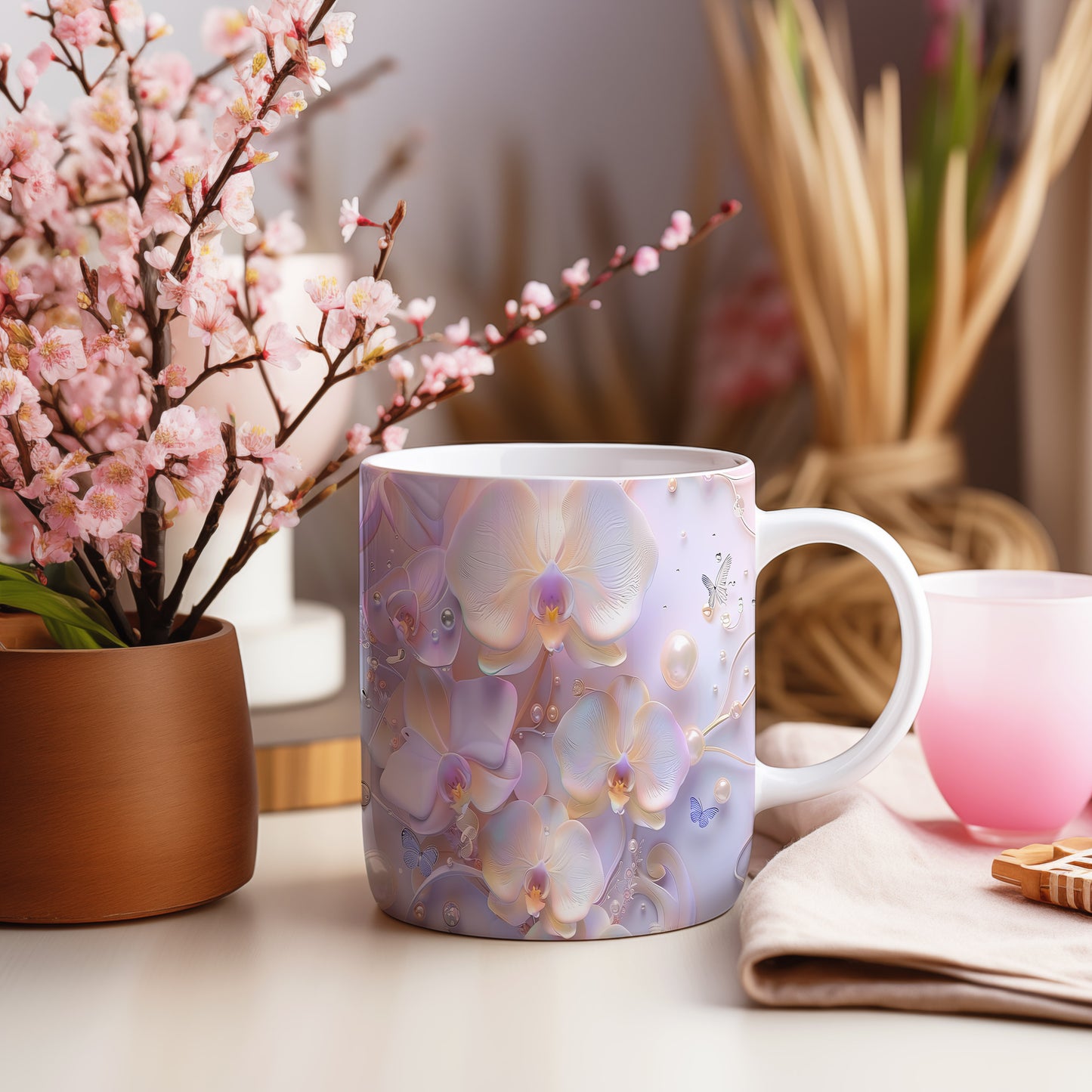 Hrnek s motivem orchidejí – originálním motivem