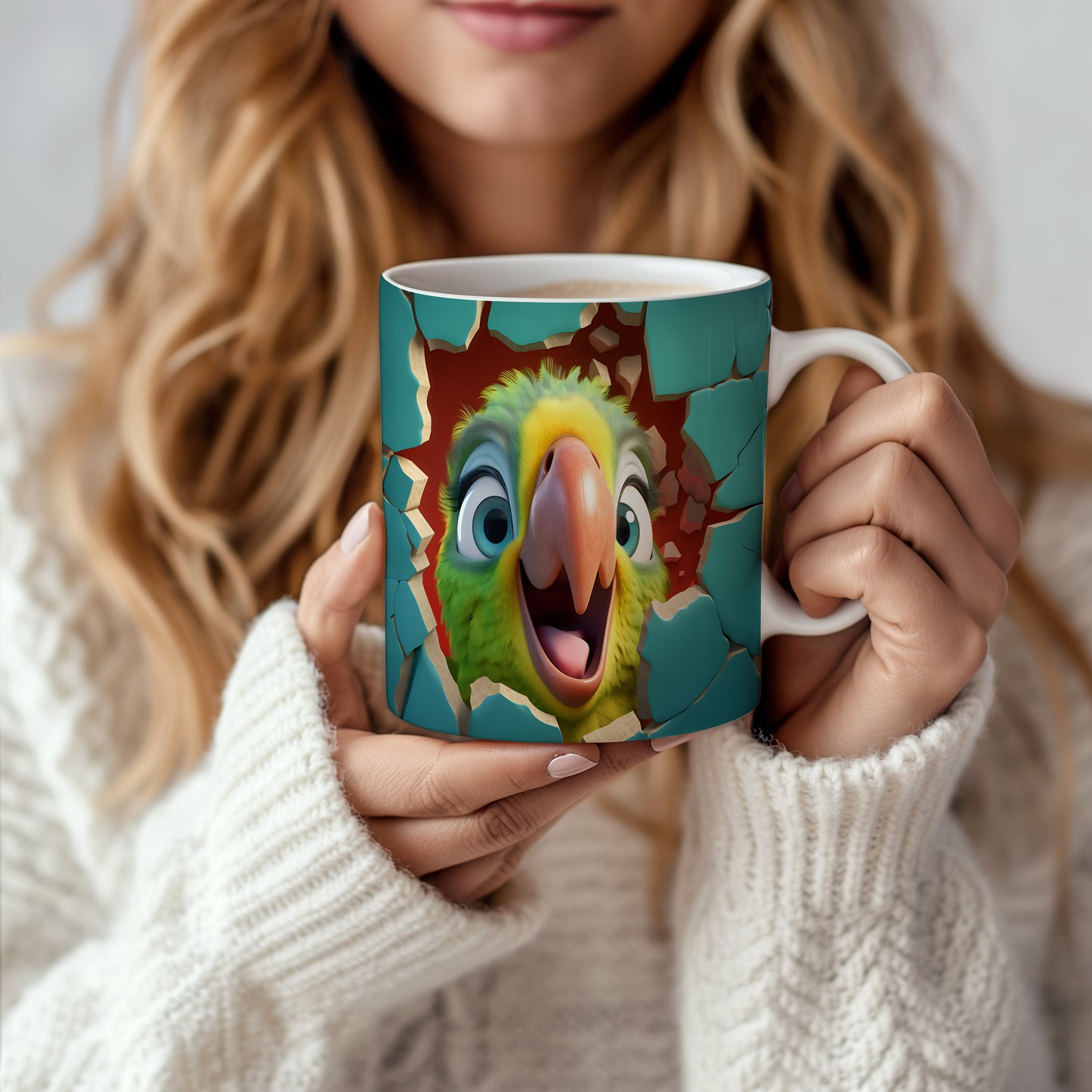 Hrnek s veselým papouškem 3D efektem