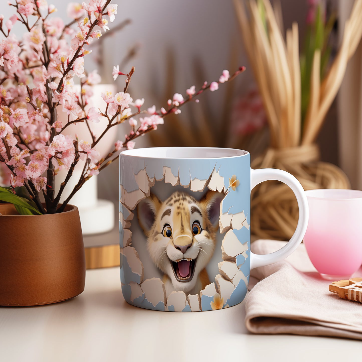 Hrnek s veselým leopardským výrazem