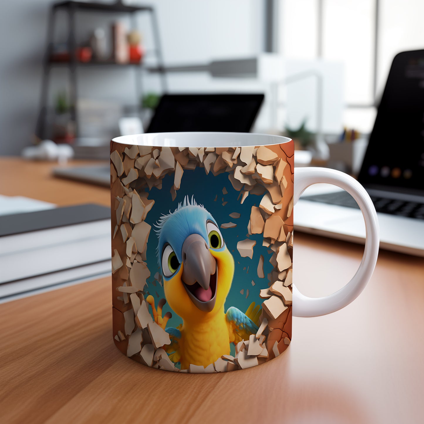 Hrnek s veselým papouškem – 3D efektem