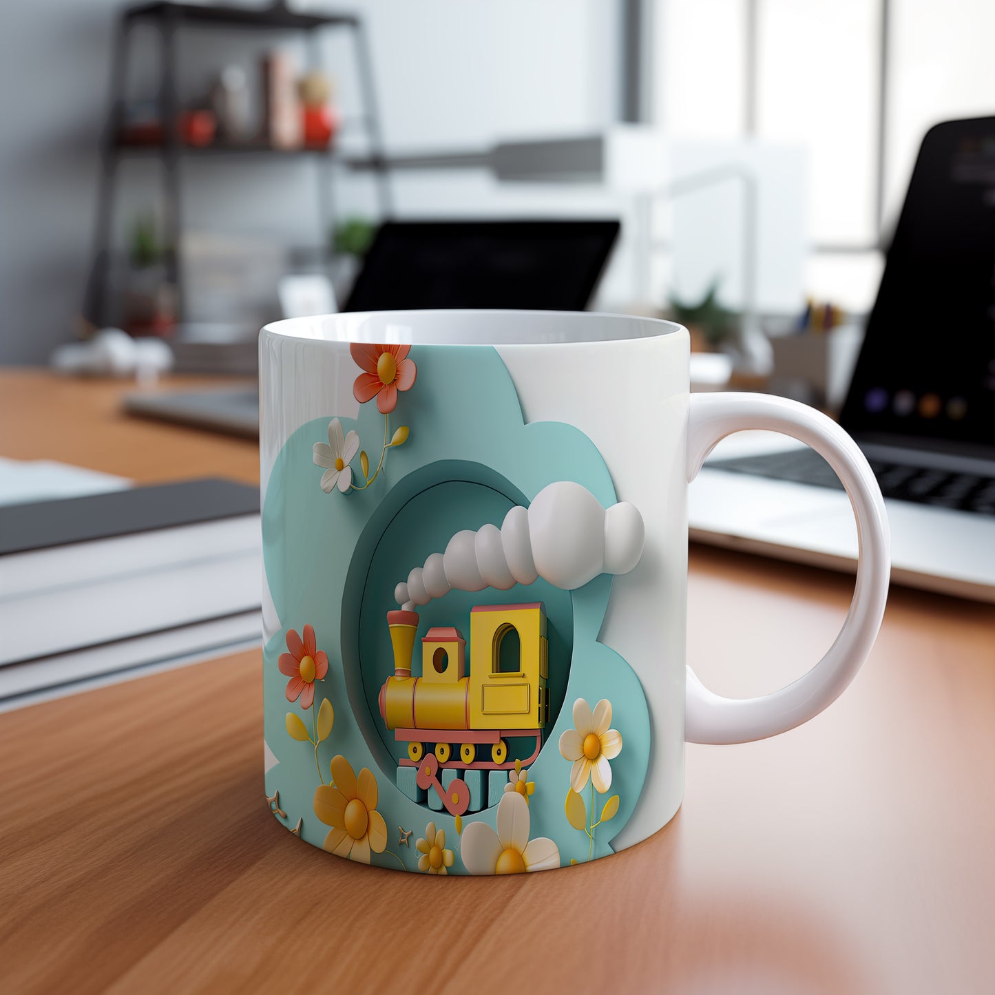 Hrnek s barevným vlakem