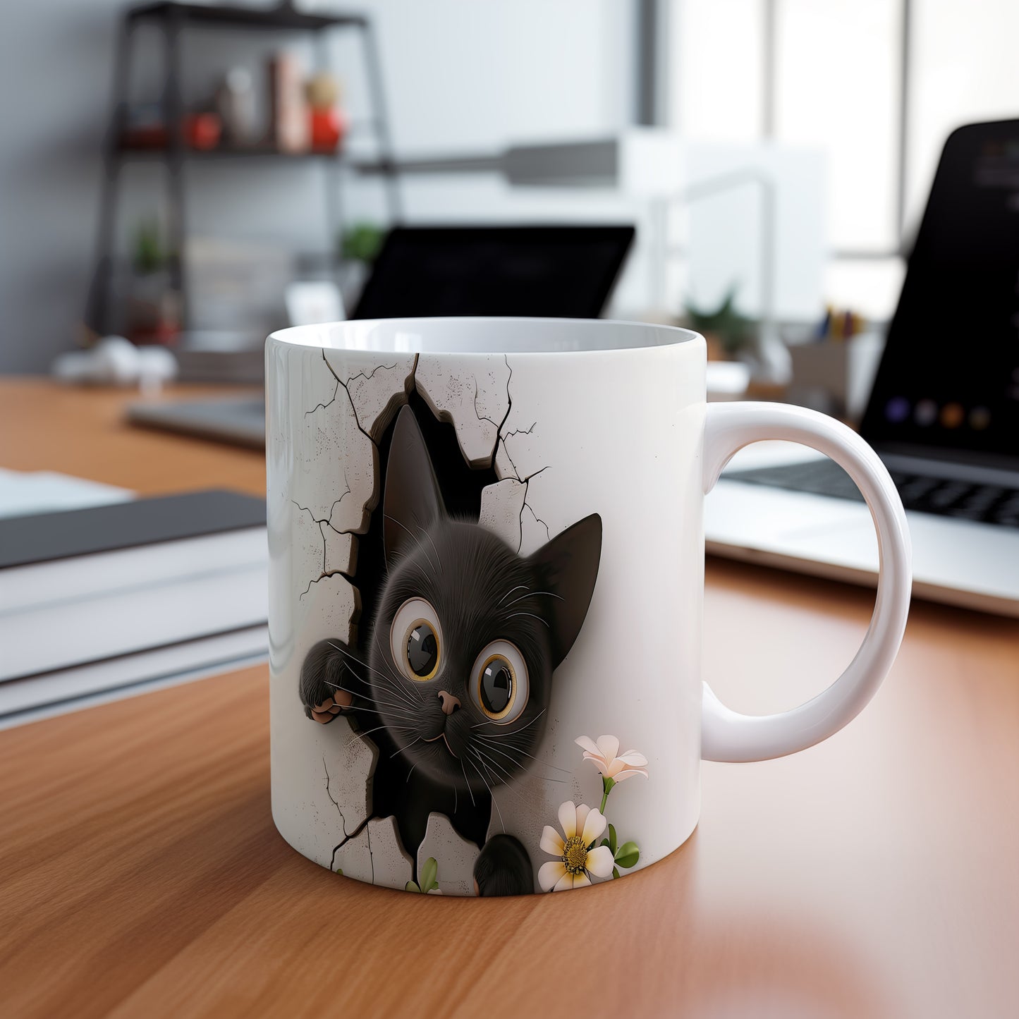 Hrnek se černou kočkou 3D efektem