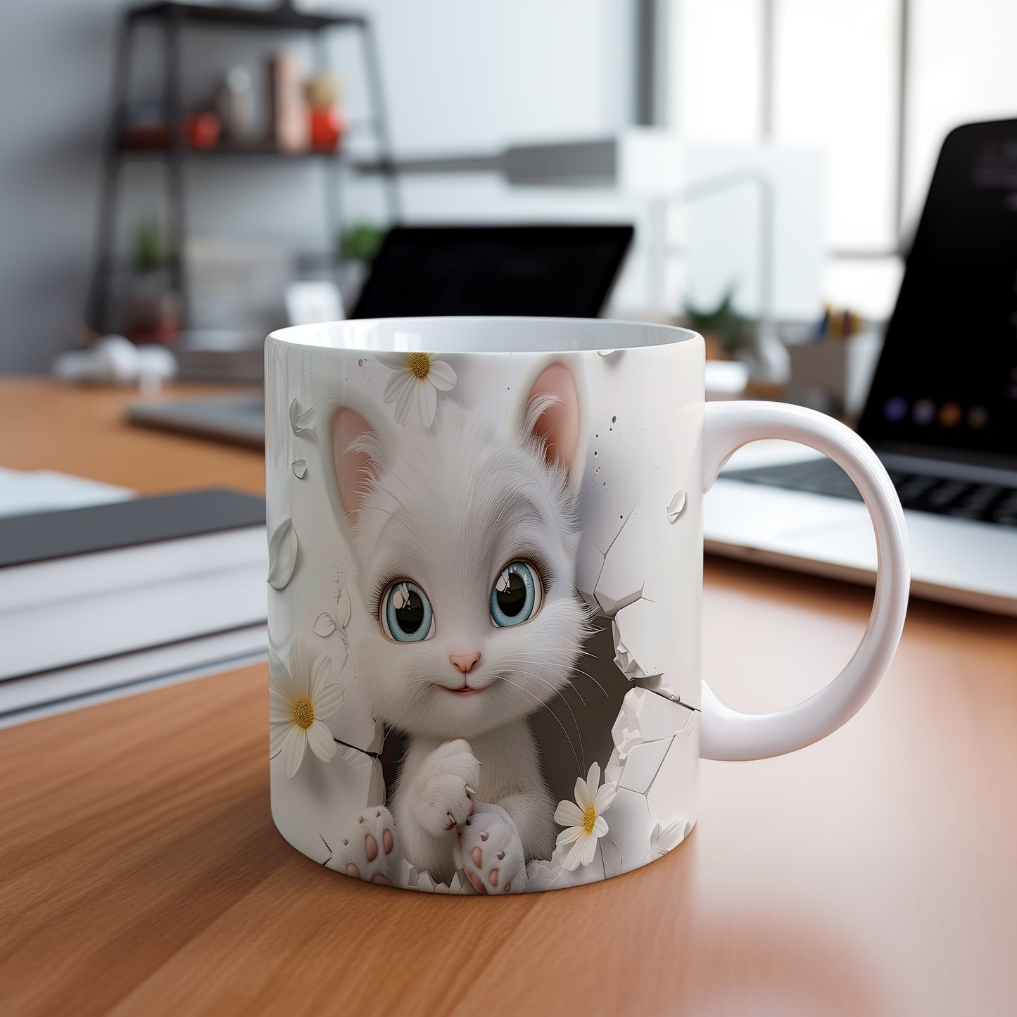 Hrnek s roztomilou kočičkou 3D efektem – velkýma očima