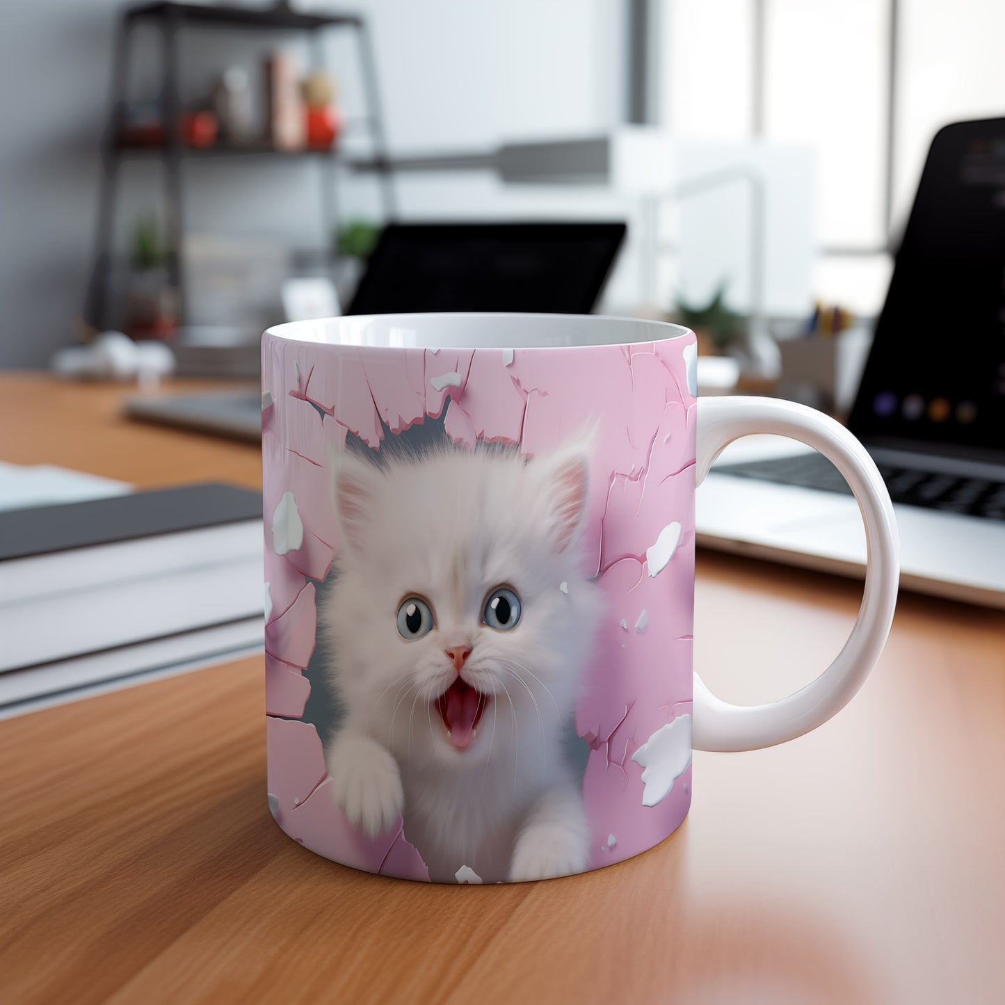 Hrnek s roztomilou kočičkou 3D efektem – černobílým motivem