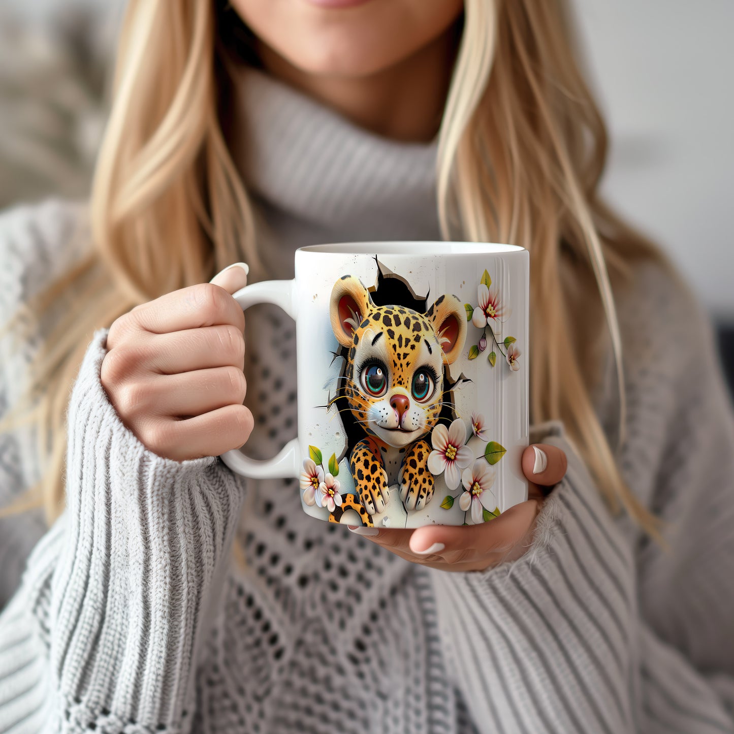 Hrnek s roztomilým leopardským mládětem a 3D efektem