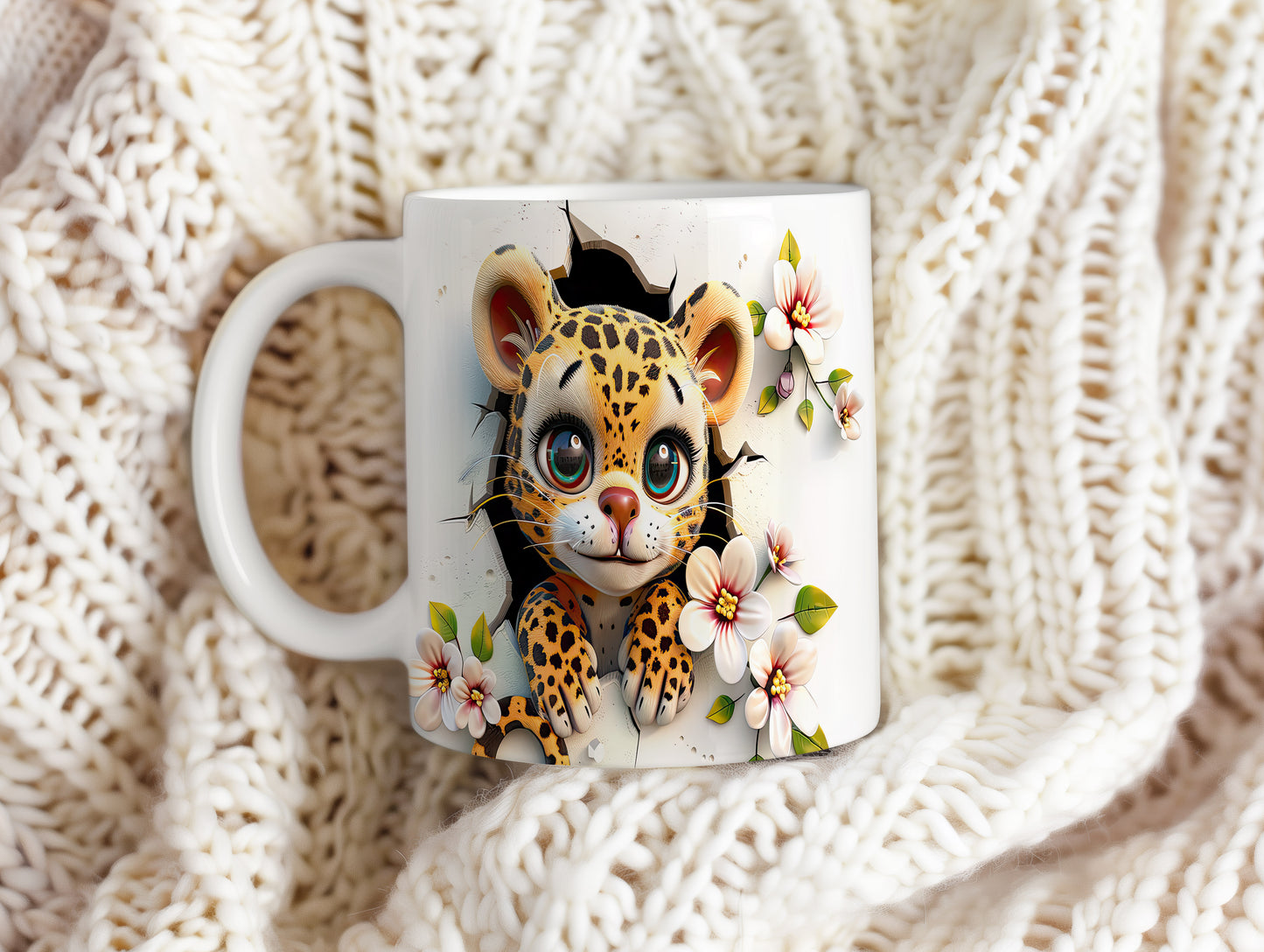 Hrnek s roztomilým leopardským mládětem a 3D efektem