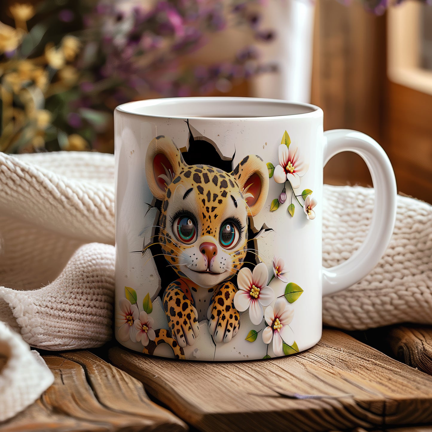 Hrnek s roztomilým leopardským mládětem a 3D efektem