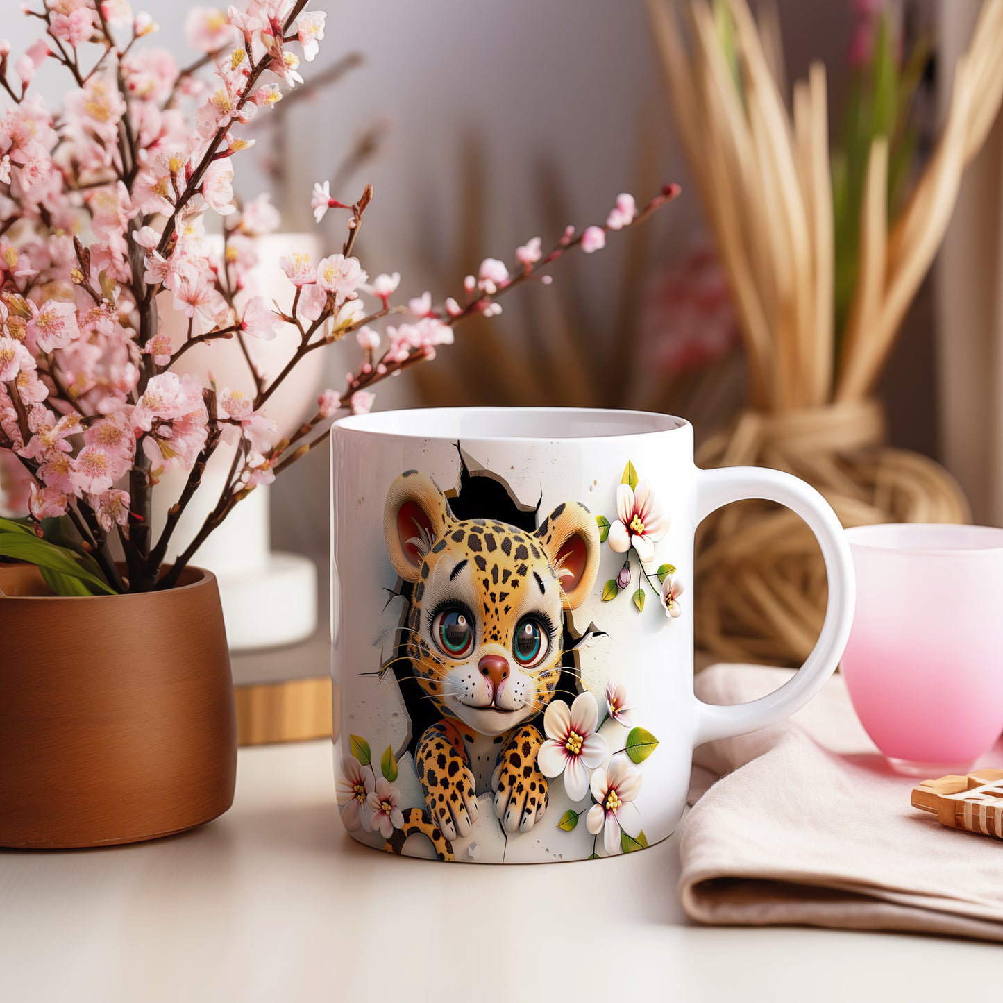Hrnek s roztomilým leopardským mládětem a 3D efektem
