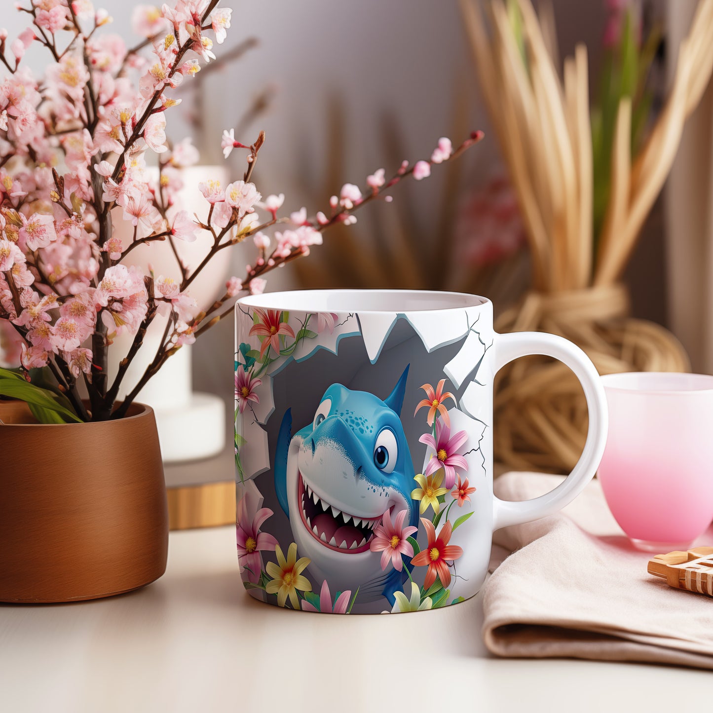 Hrnek s usměvavým žralokem – 3D efektem