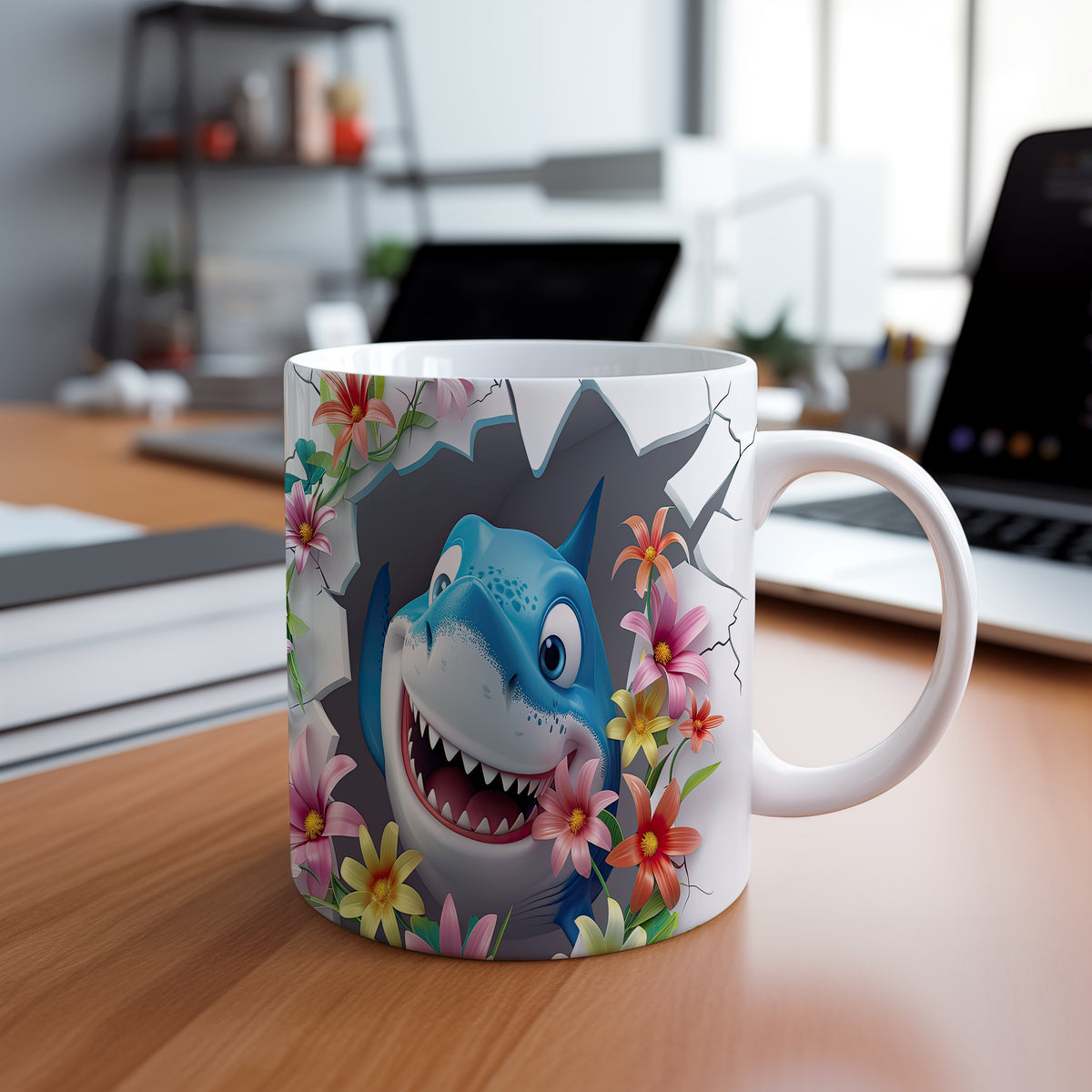 Hrnek s usměvavým žralokem – 3D efektem