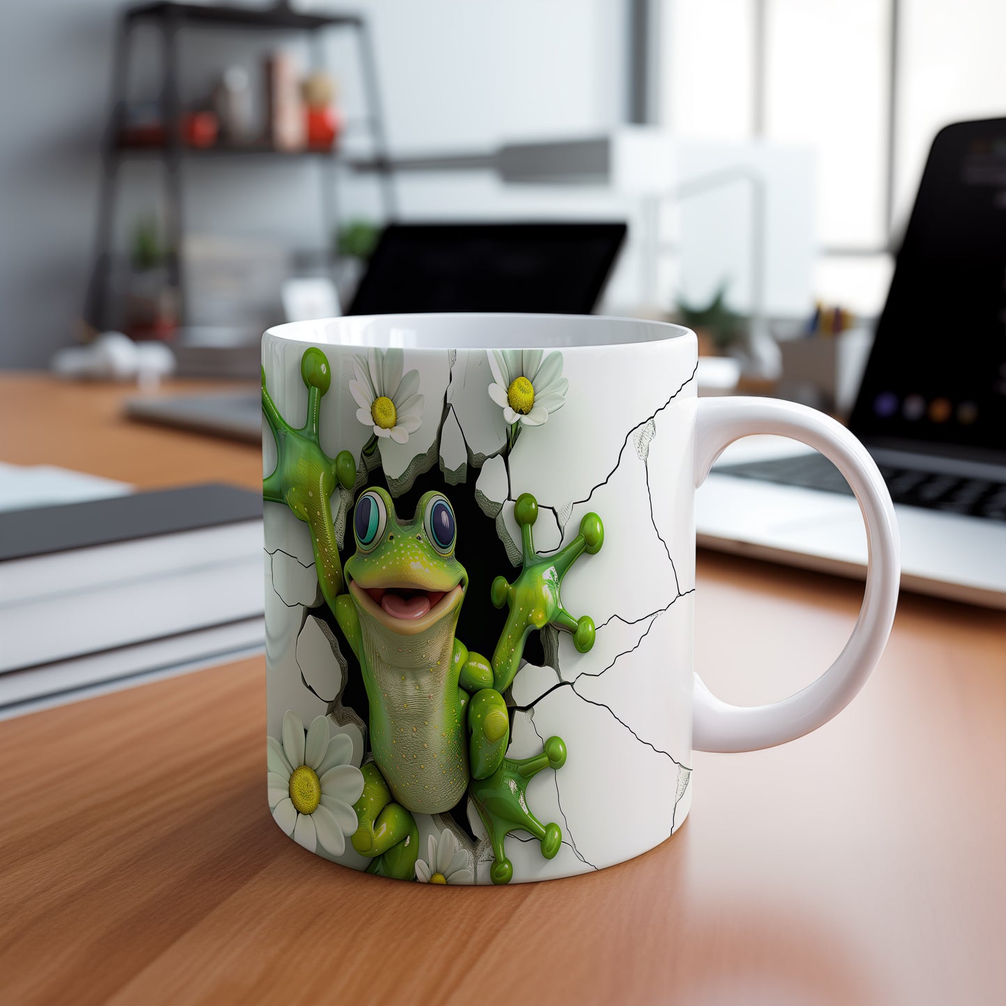 Hrnek se žabkou v květinách 3D efektem