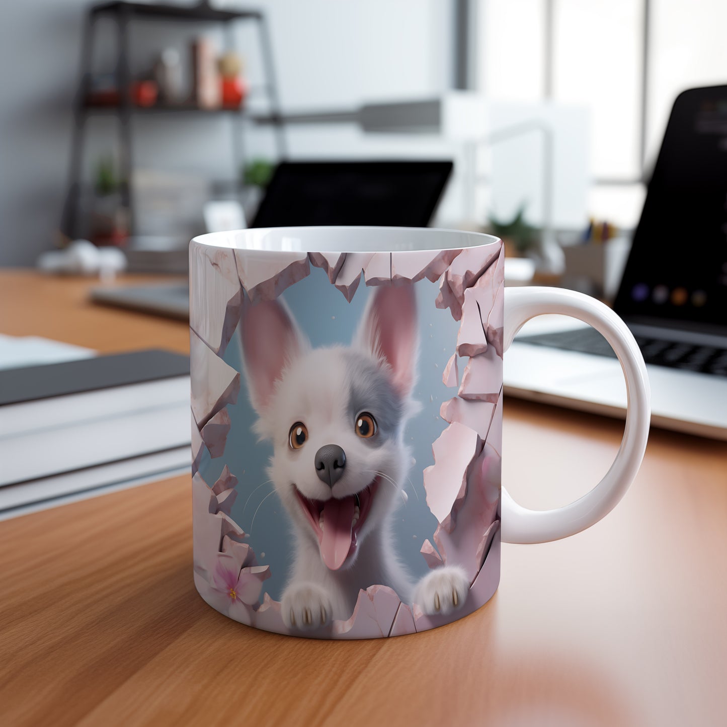 Hrnek s hravým teriérem a 3D efektem
