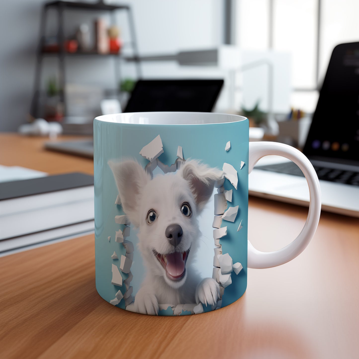 Hrnek s veselým teriérem a 3D efektem