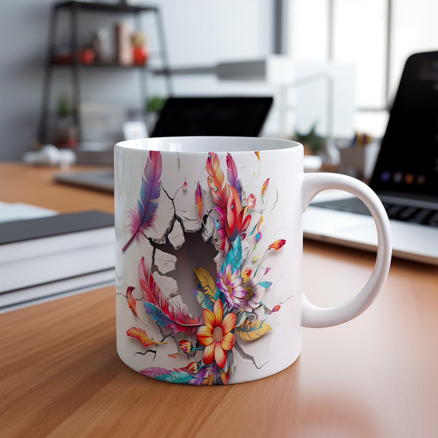 Hrnek s kvetoucími květinami – 3D efektem