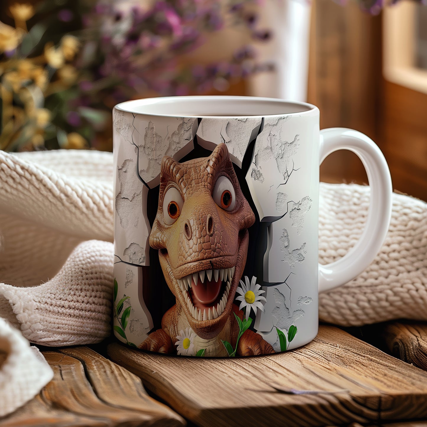 Hrnek s dinosaurusem 3D efektem – černobílým motivem