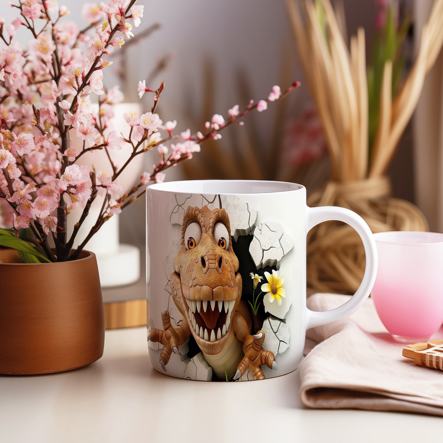 Hrnek s dinosaurusem 3D efektem – bílým provedením