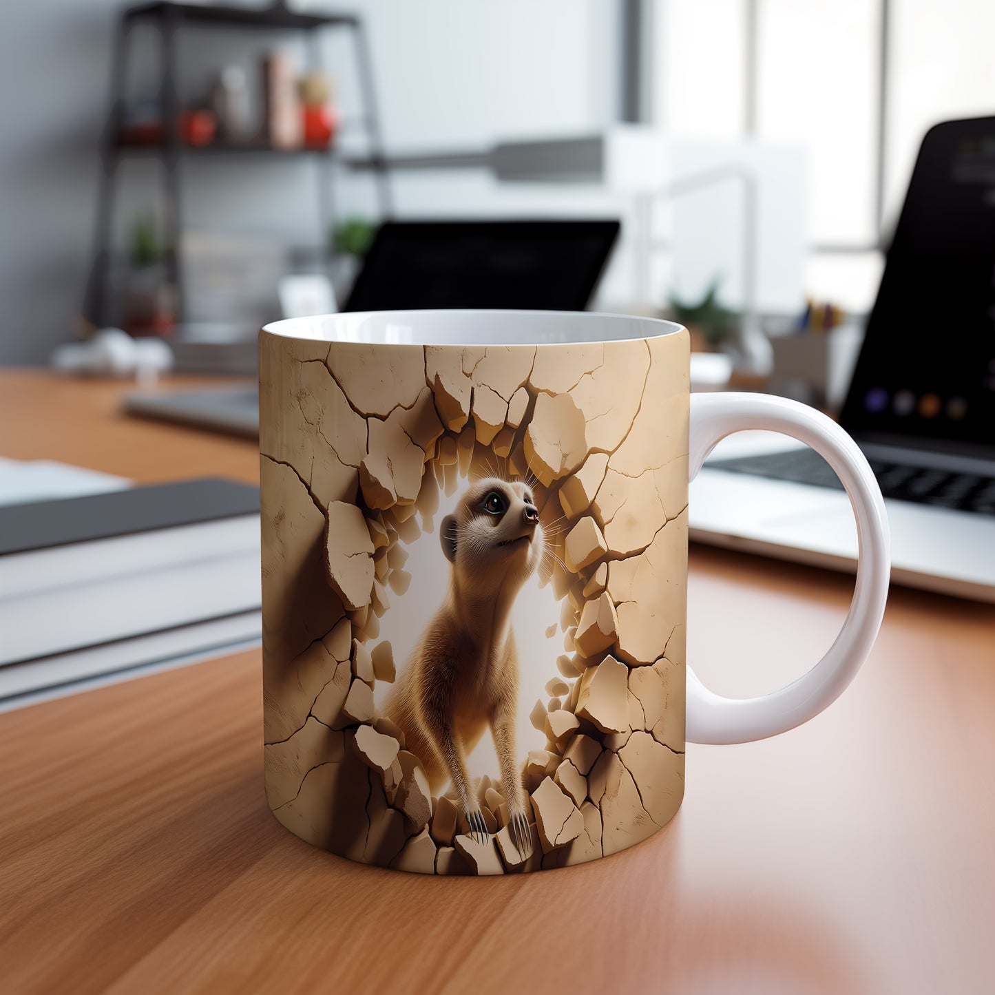 Hrnek se surikatou v rozbořeném stylu