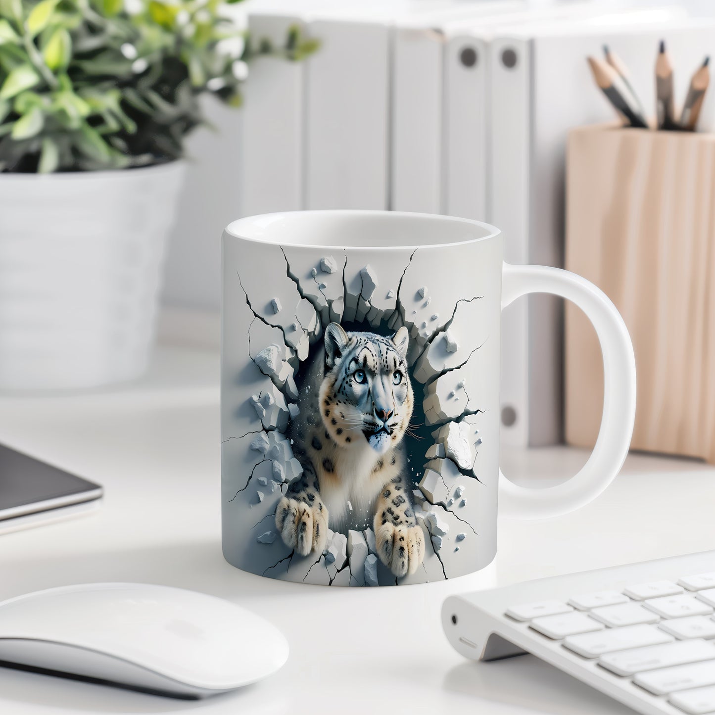 Hrnek se sněžným leopardem 3D efektem