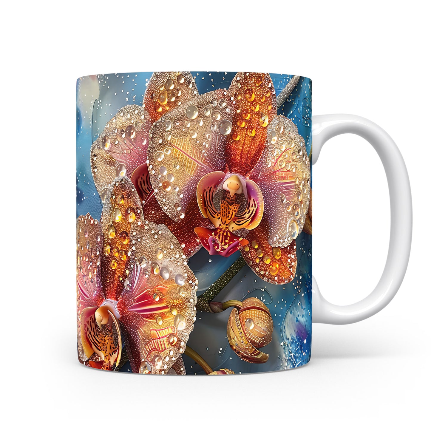 Hrnek s květinovými orchidejemi