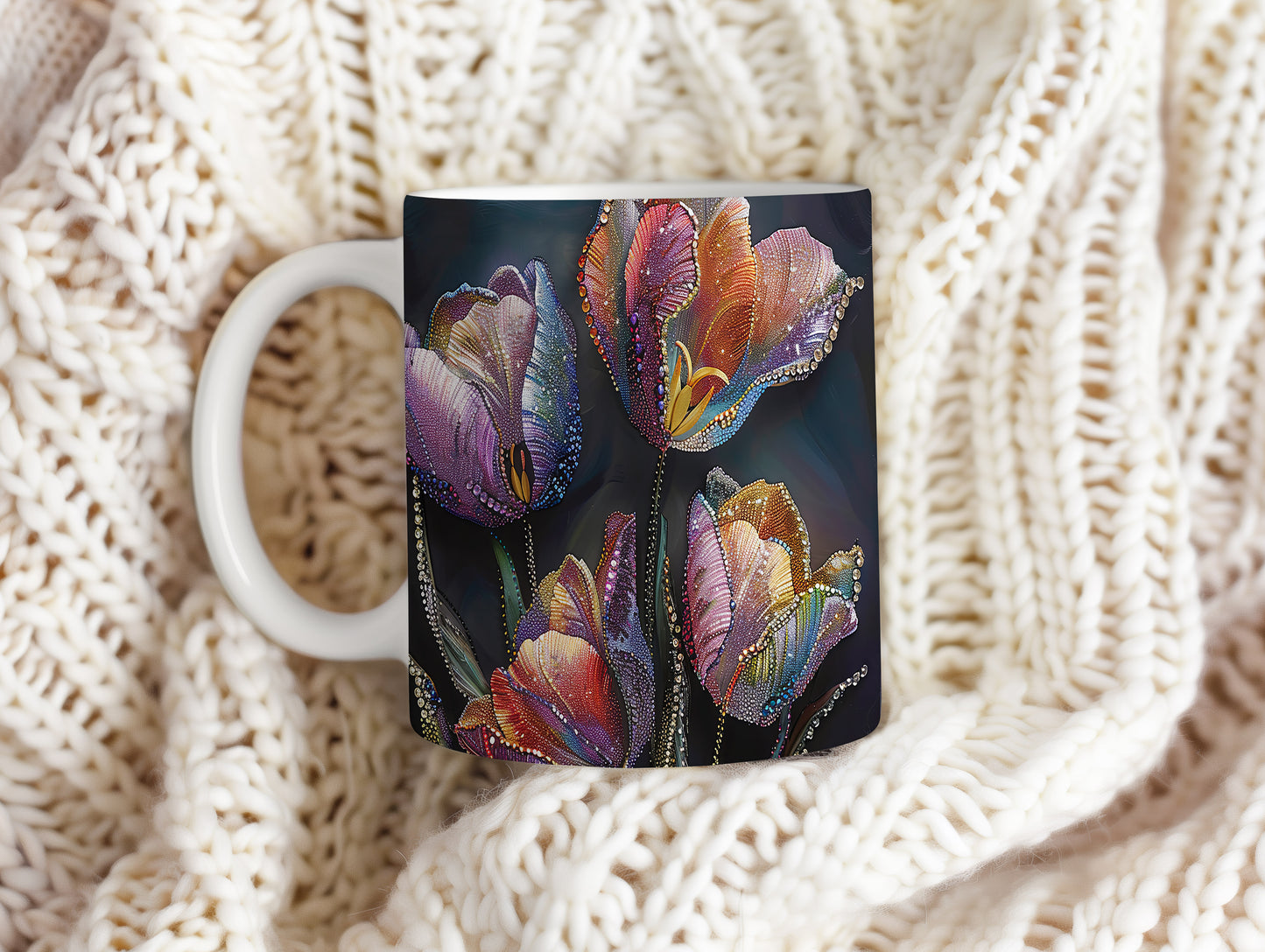 Hrnek s barevnými tulipány