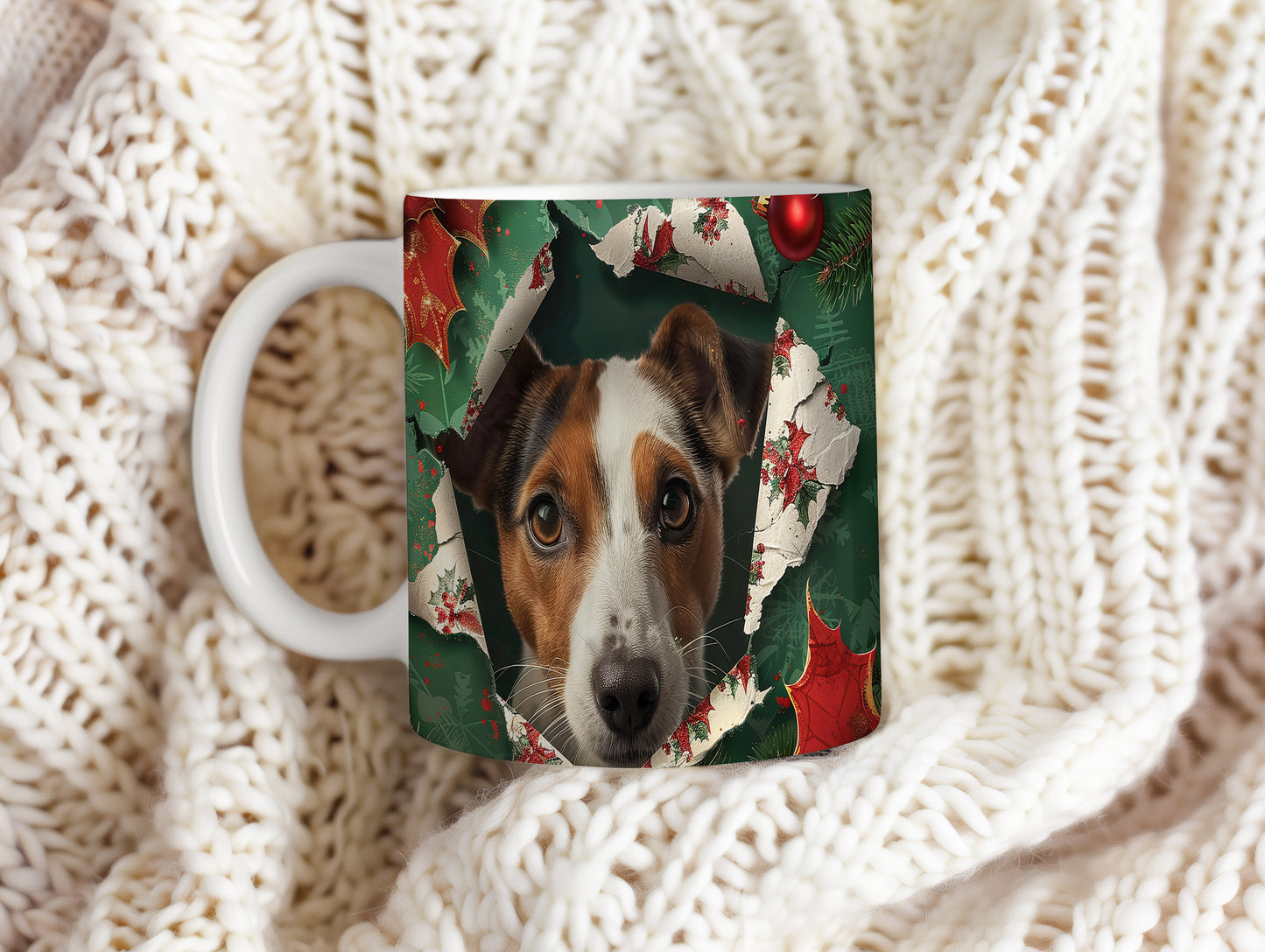 Hrnek s Jack Russell teriérem a vánočním motivem