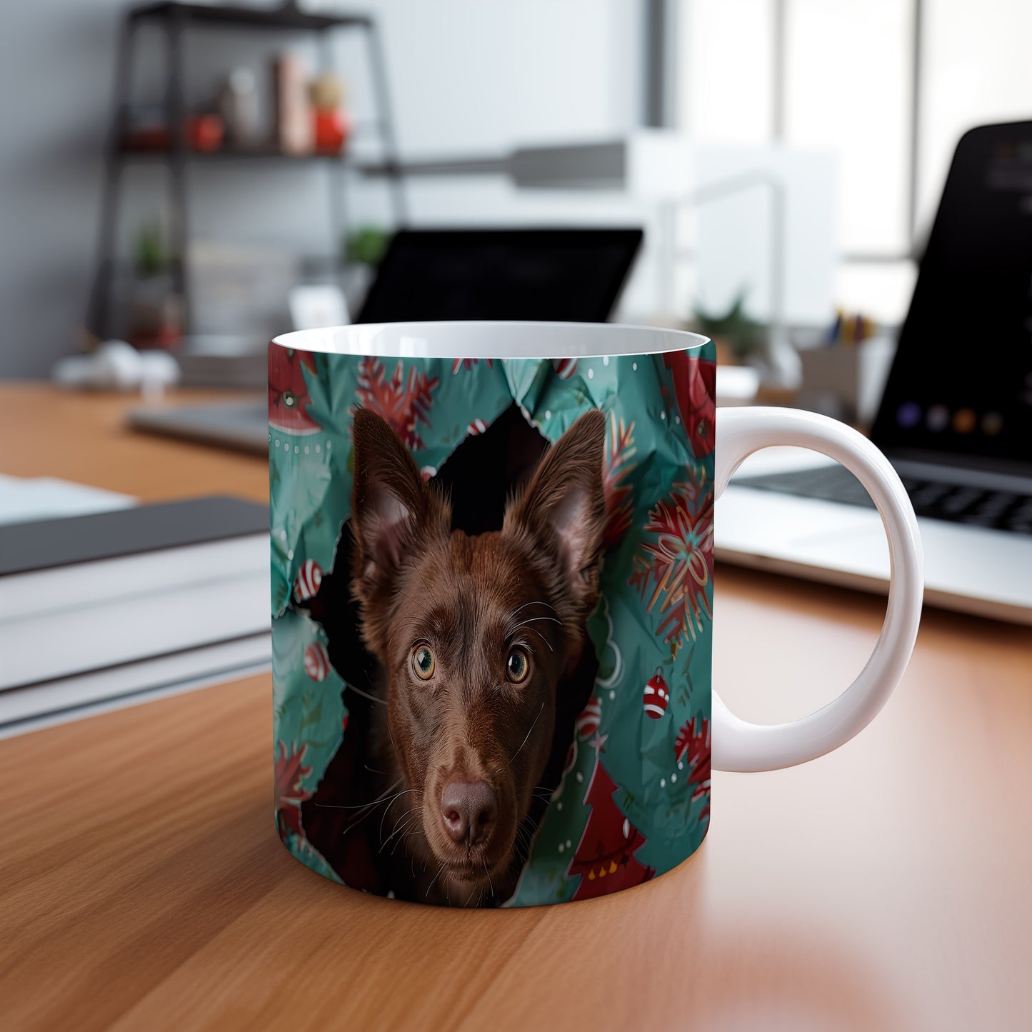 Hrnek s vánočním Border kolie a 3D efektem