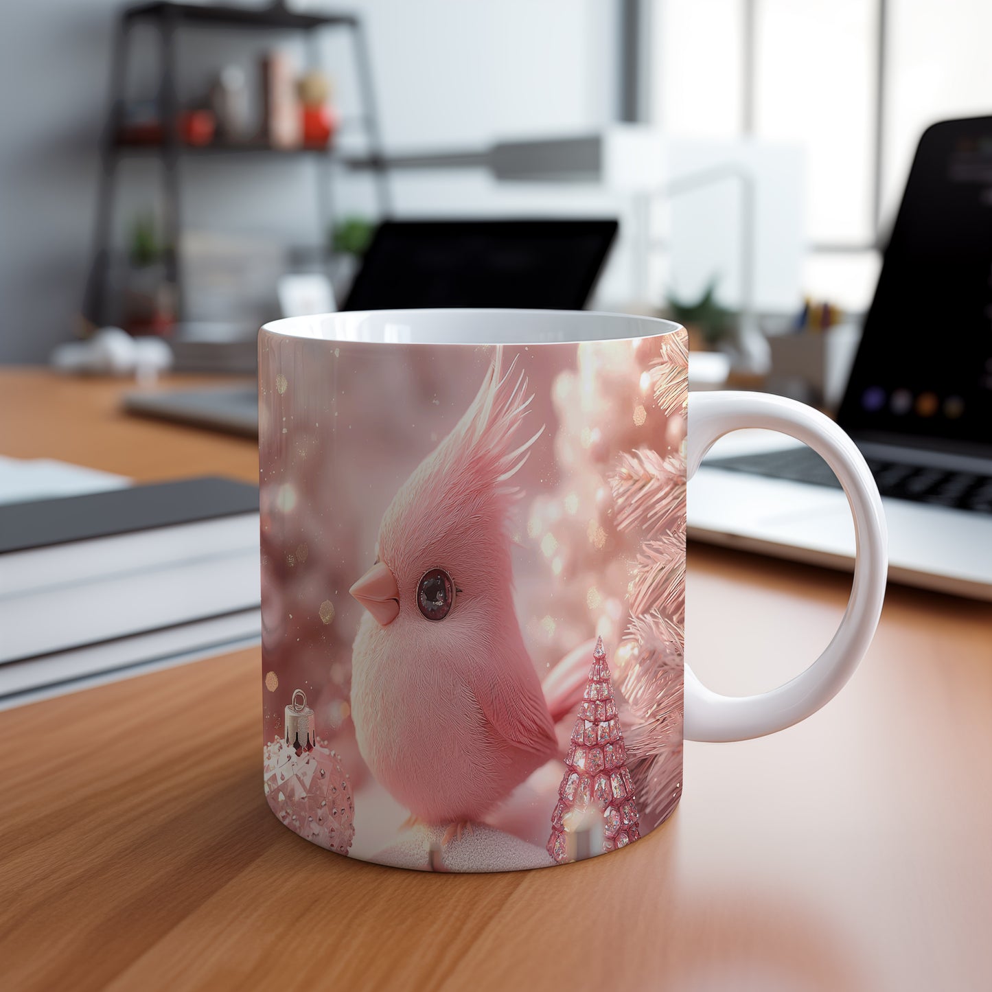 Hrnek s růžovým ptáčkem