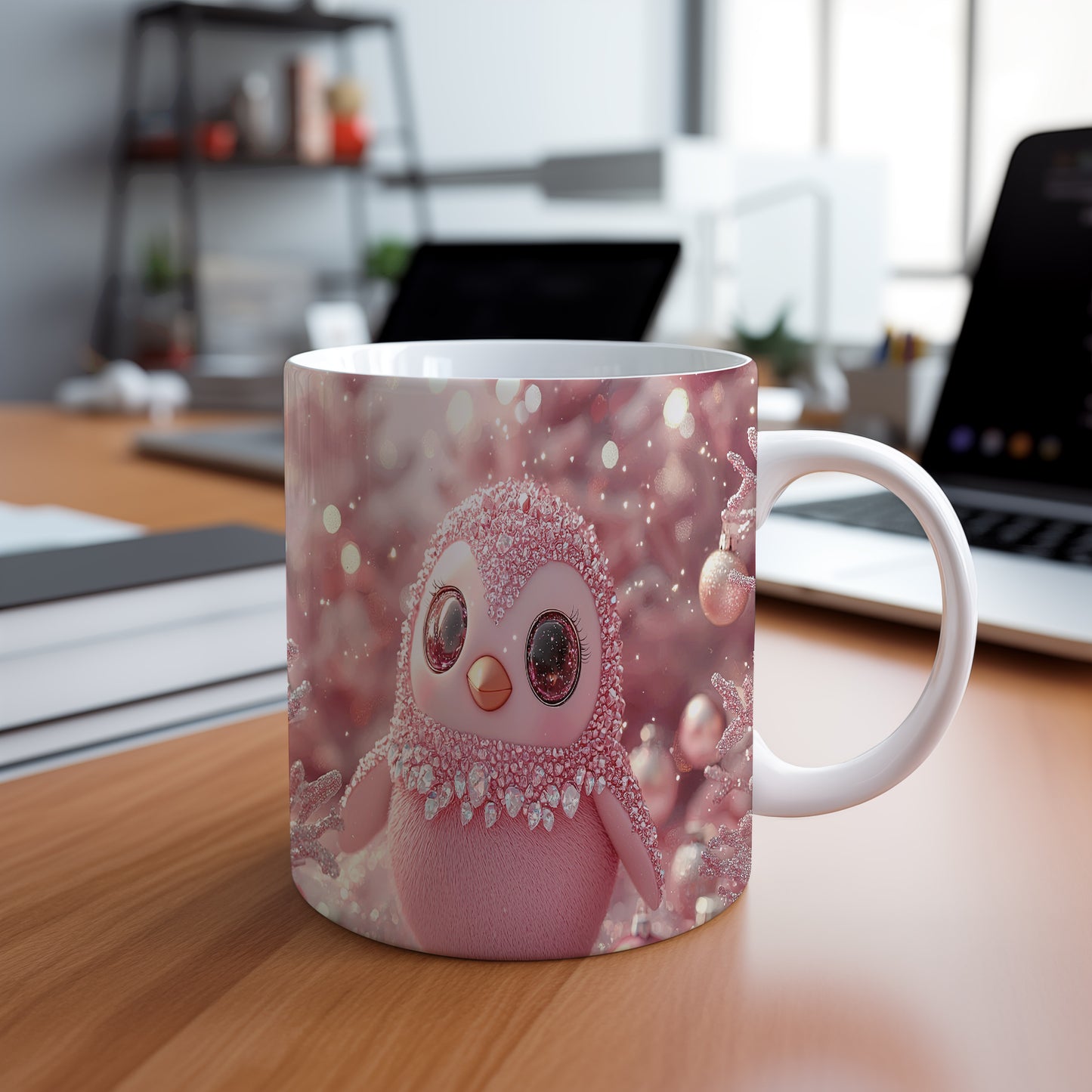 Hrnek s roztomilým růžovým tučňákem