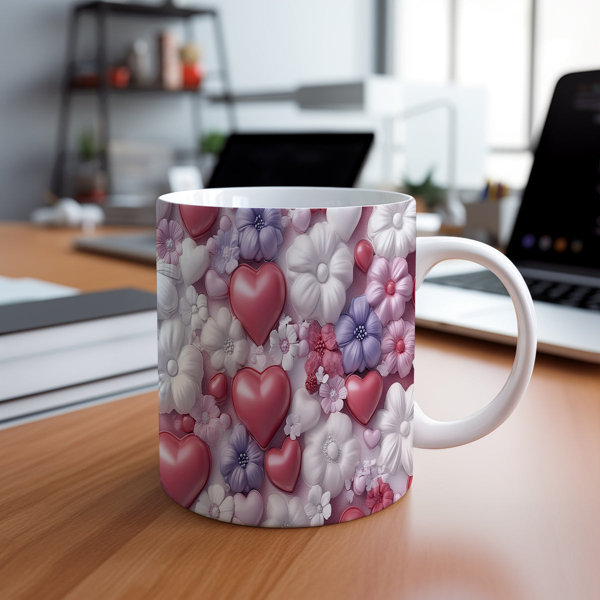 Hrnek s květinovým vzorem v jemných tónech – 3D efektem