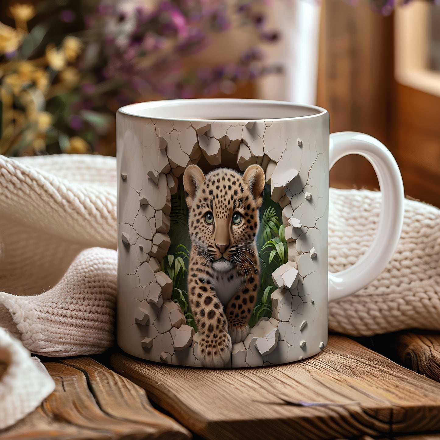Hrnek s mládětem leoparda 3D efektem