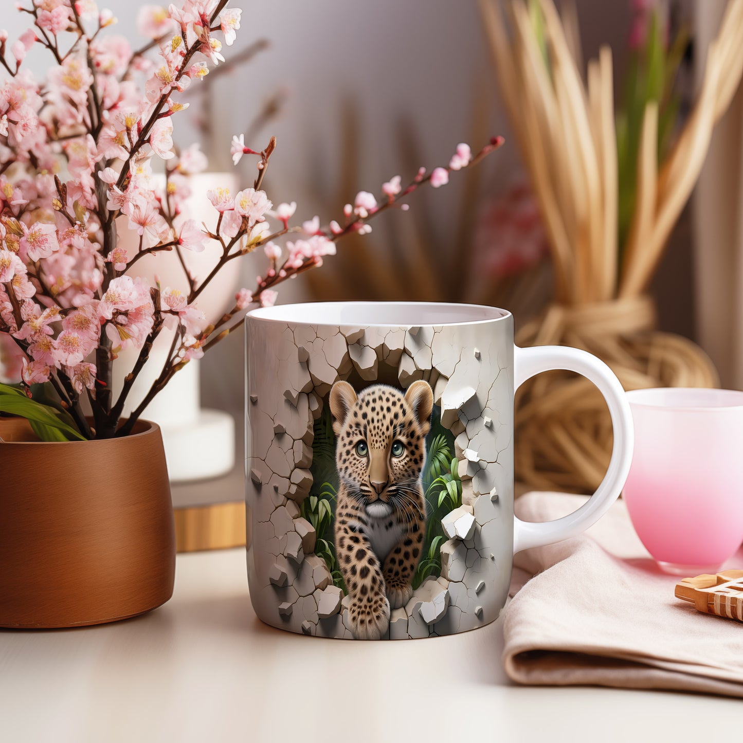 Hrnek s mládětem leoparda 3D efektem