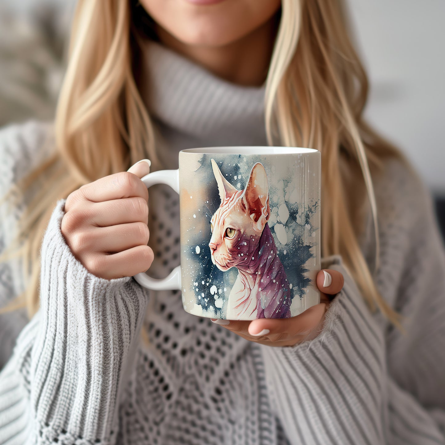 Hrnek s ilustrací kočky Sphynx a 3D efektem