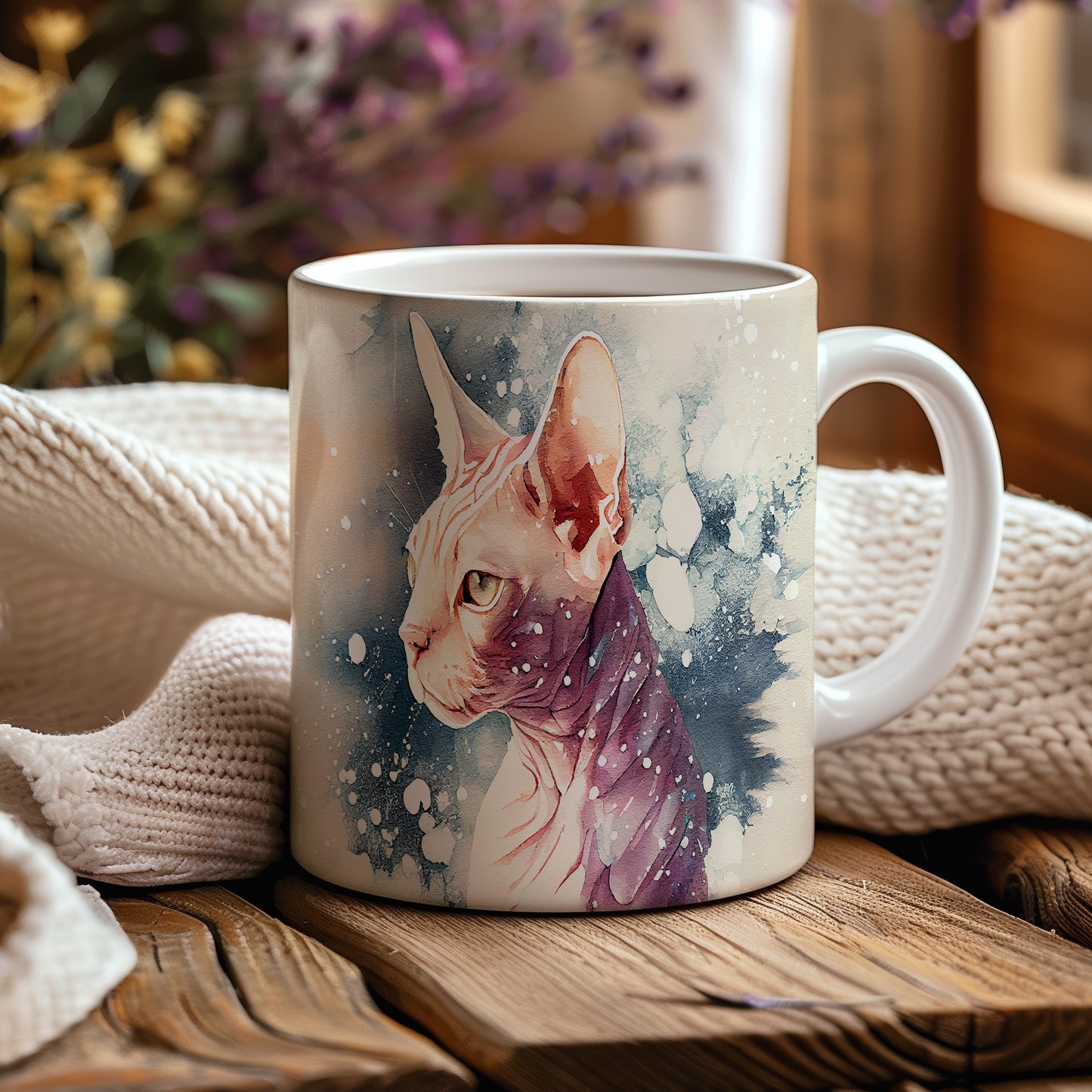 Hrnek s ilustrací kočky Sphynx a 3D efektem