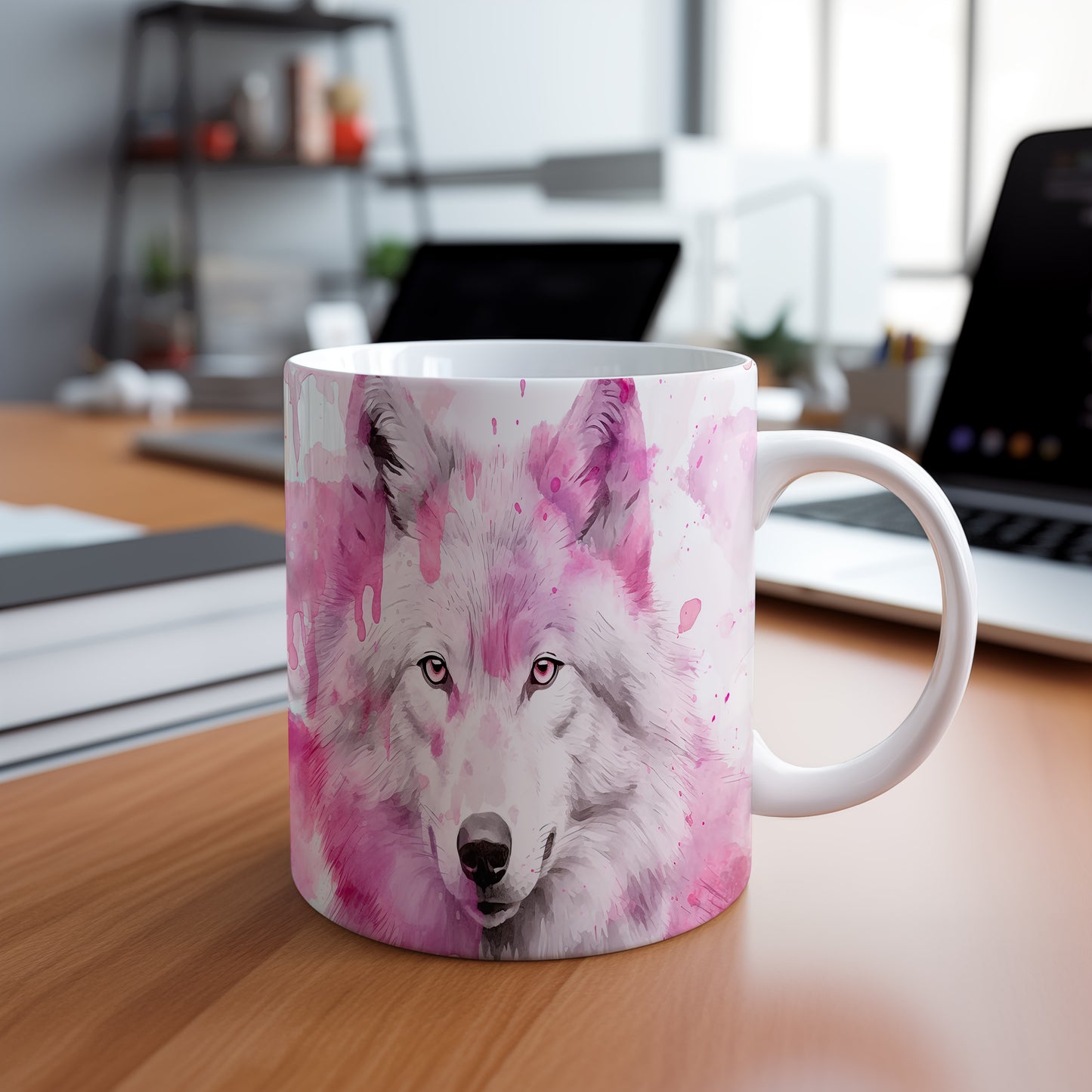 Hrnek s růžovým vlkem a 3D efektem