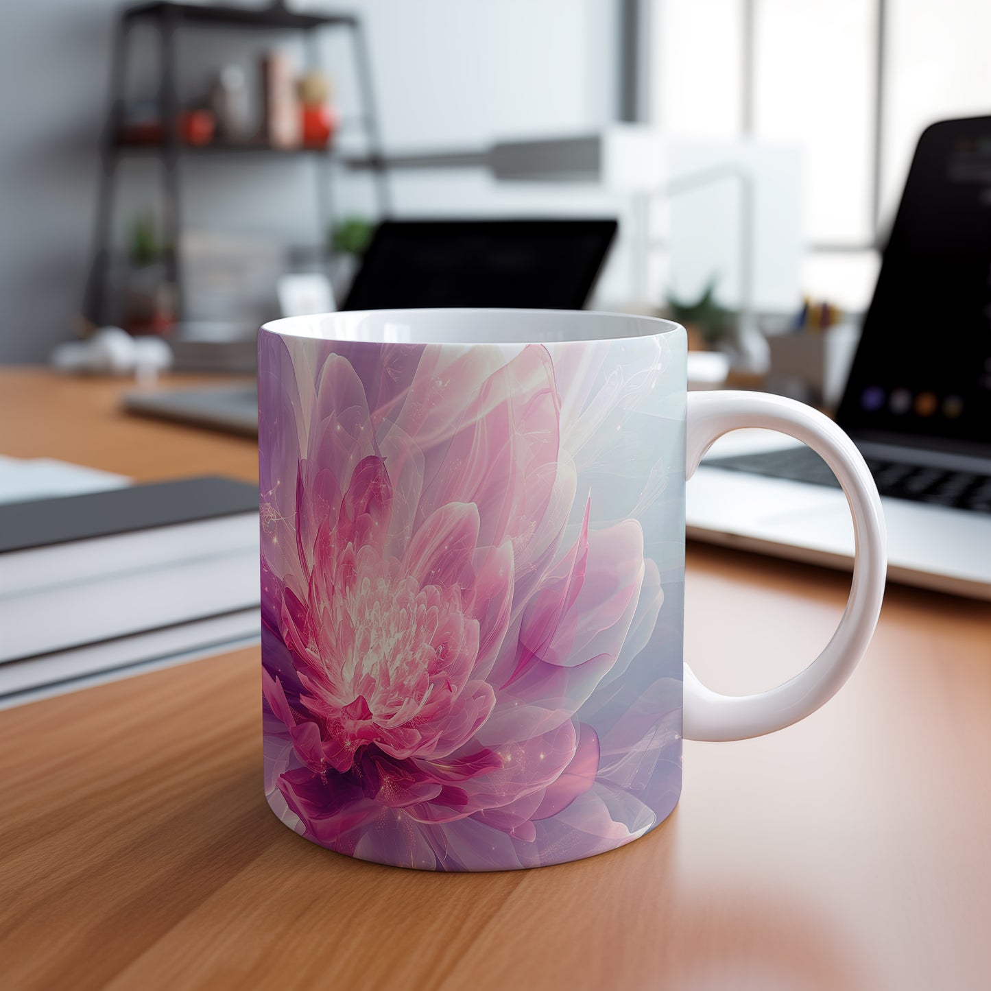 Hrnek s romantickým květinovým motivem v jemných tónech…