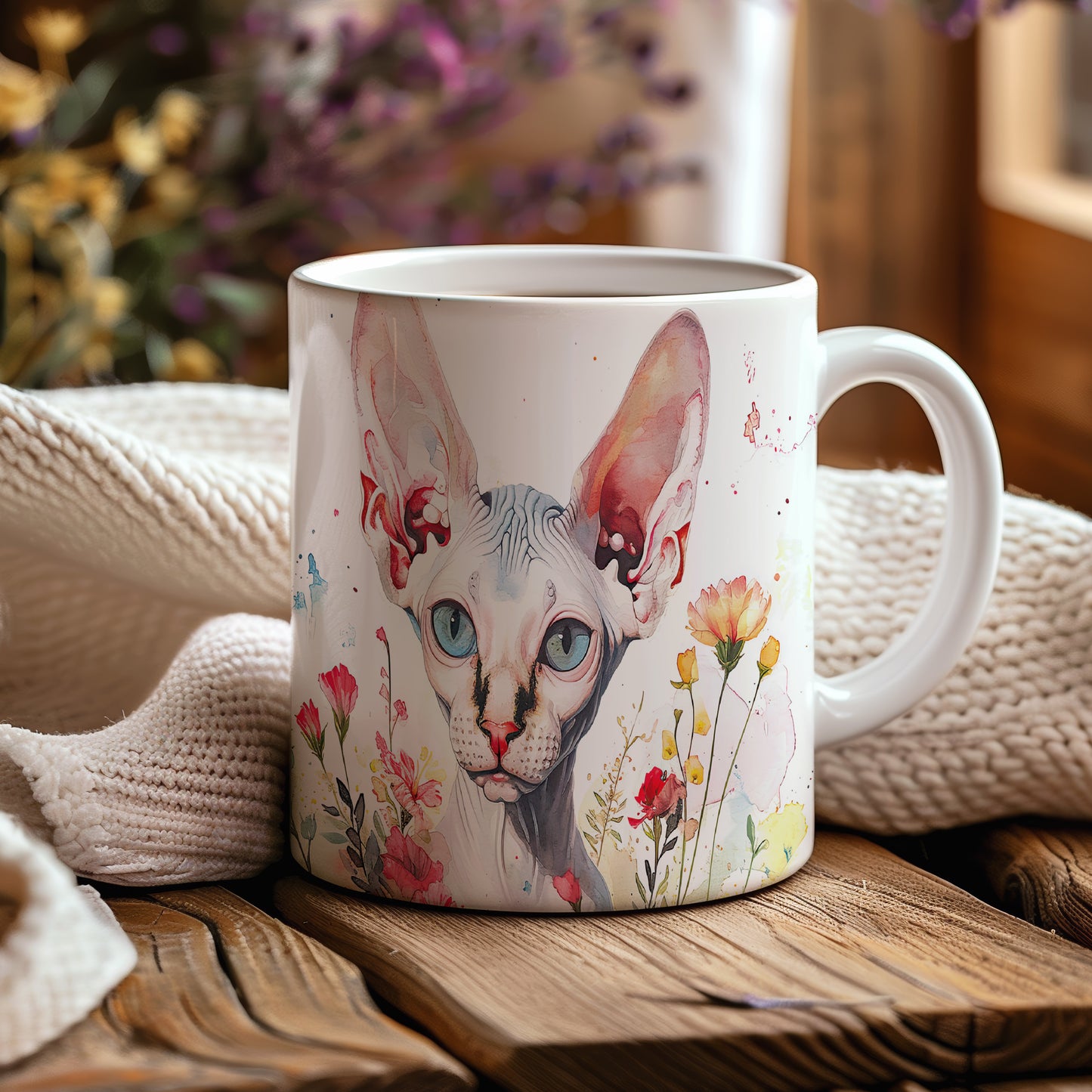 Hrnek se sphynxem a květinami