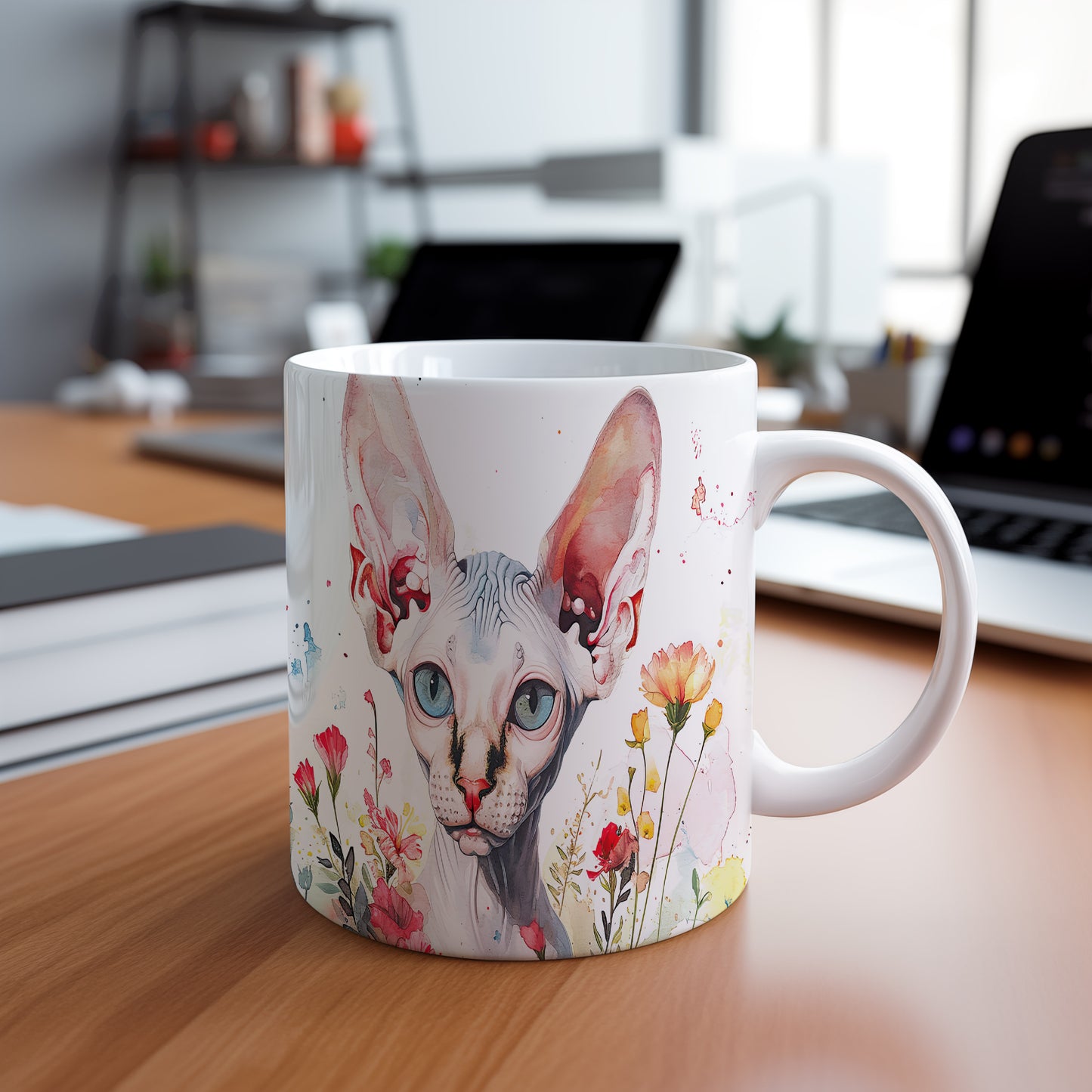 Hrnek se sphynxem a květinami