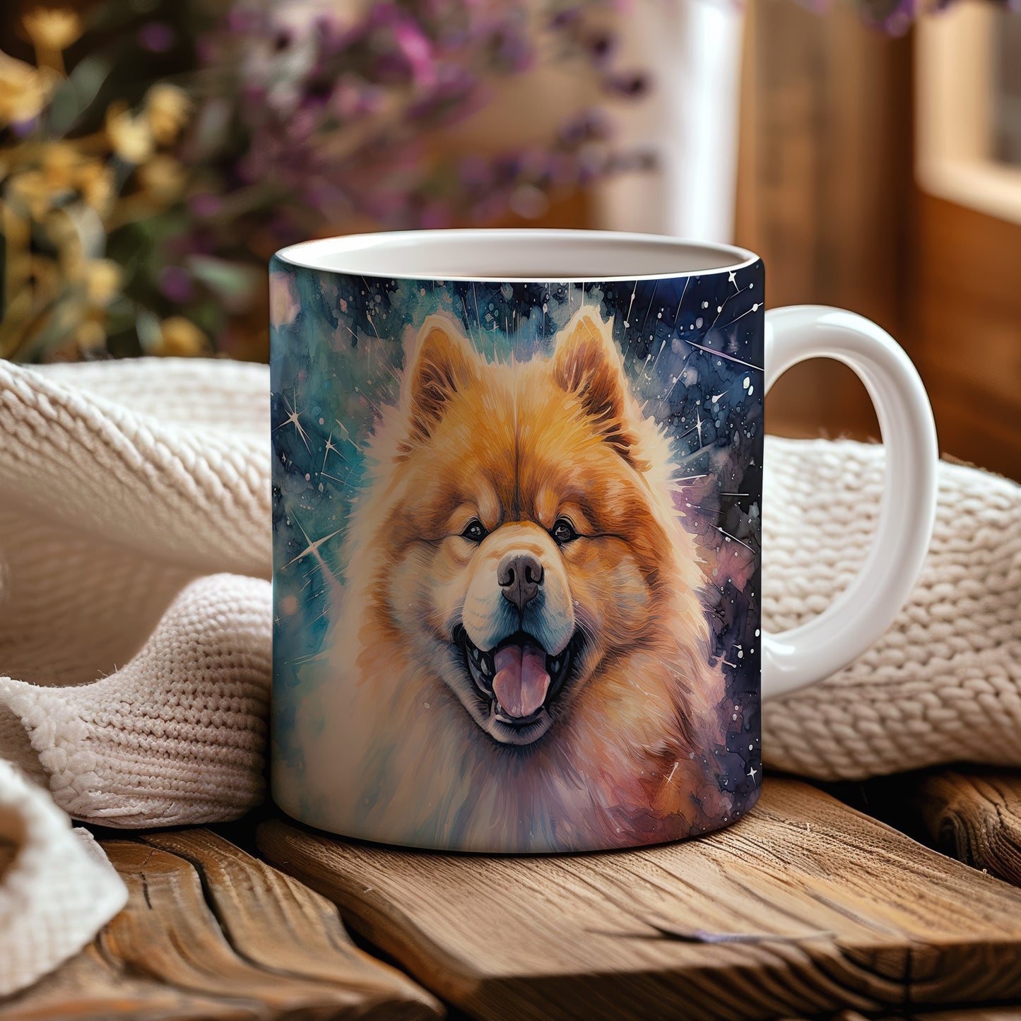 Hrnek s veselým chow-chow psem motivem