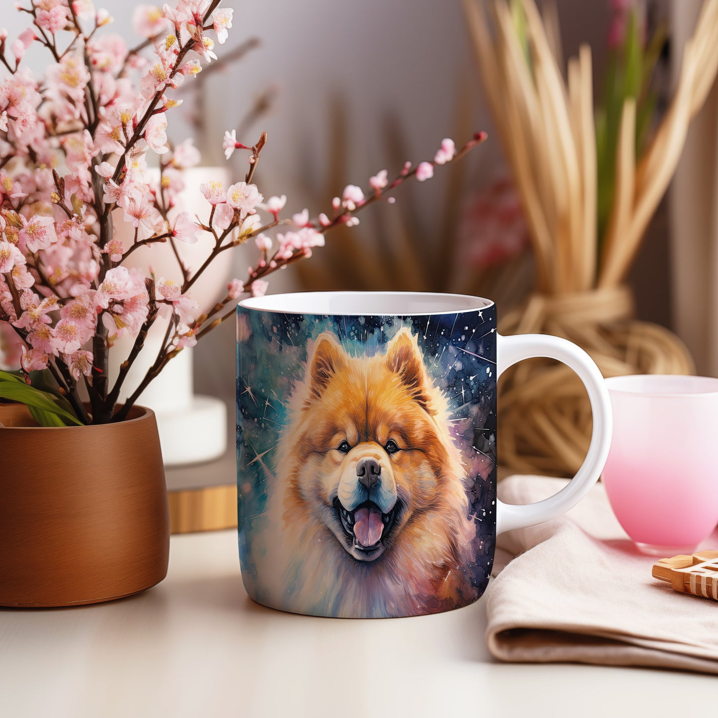 Hrnek s veselým chow-chow psem motivem