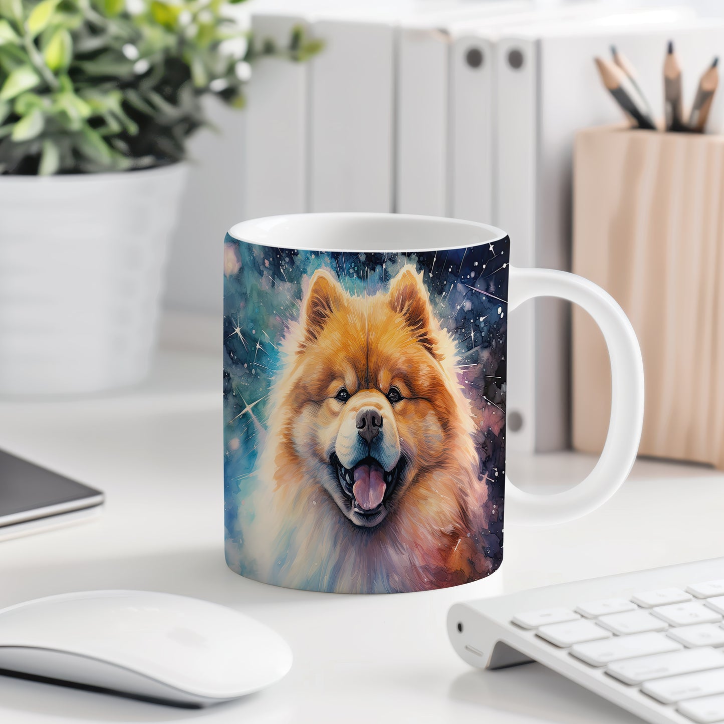 Hrnek s veselým chow-chow psem motivem